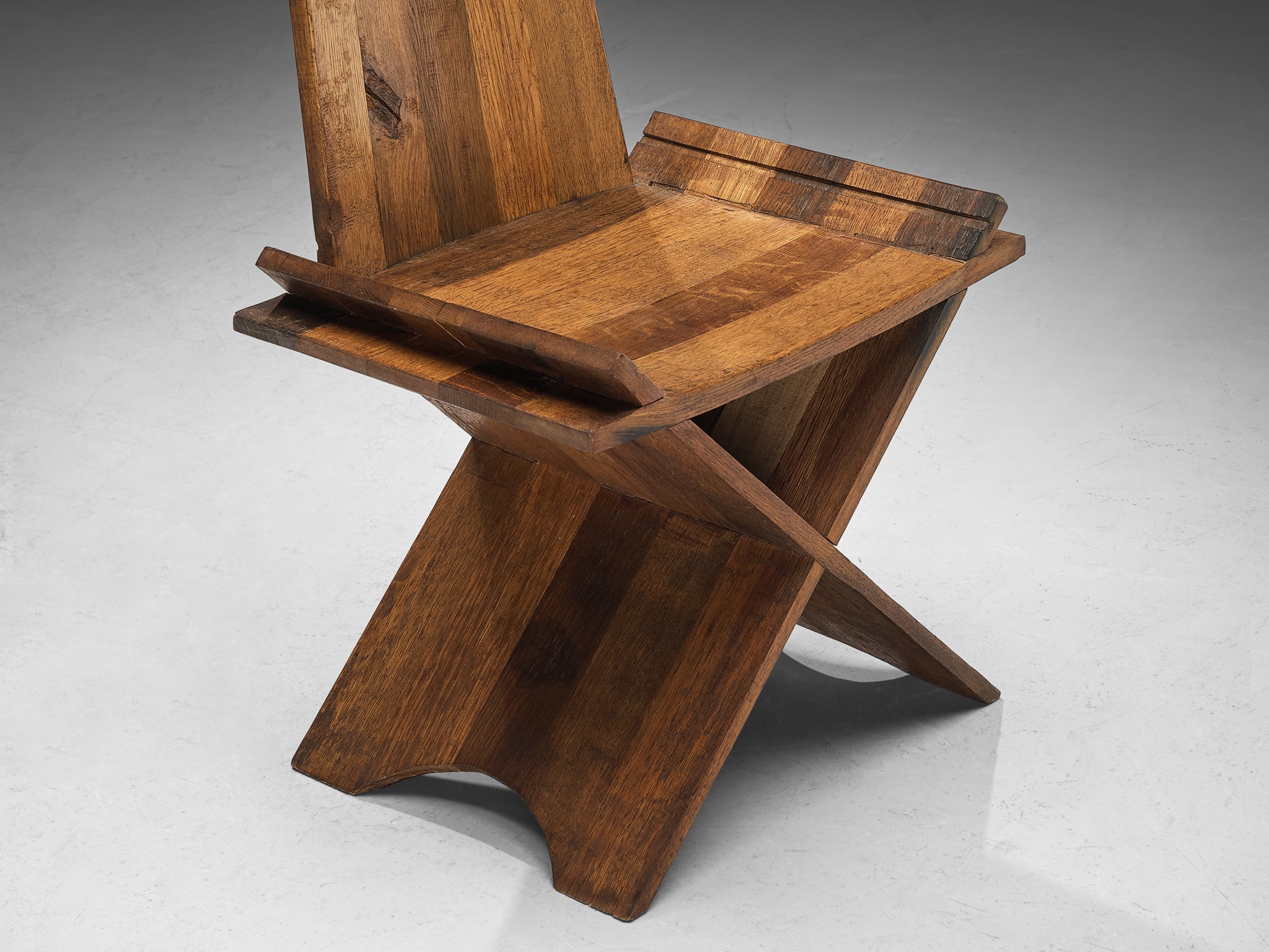 Sculptural Pair of Dining Chairs in Oak with Iron Accents seating Morentz