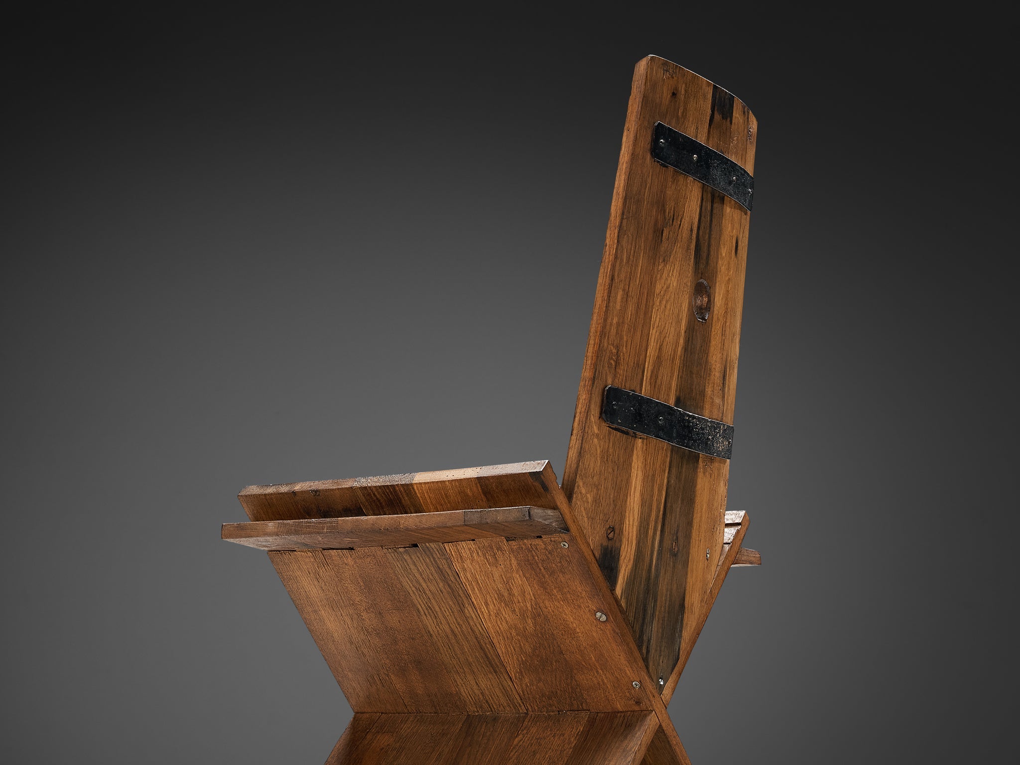 Sculptural Pair of Dining Chairs in Oak with Iron Accents seating Morentz