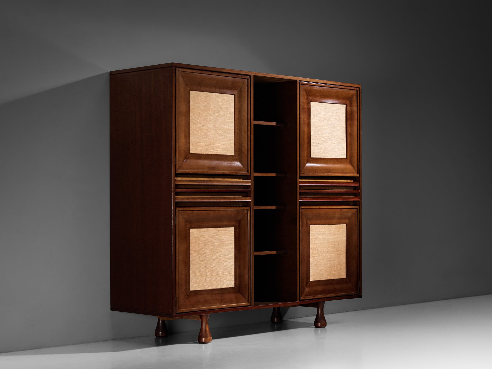 Angelo Mangiarotti for Sorgente dei Mobili Cabinet in Mahogany & Grasscloth Case pieces and storage cabinets Morentz