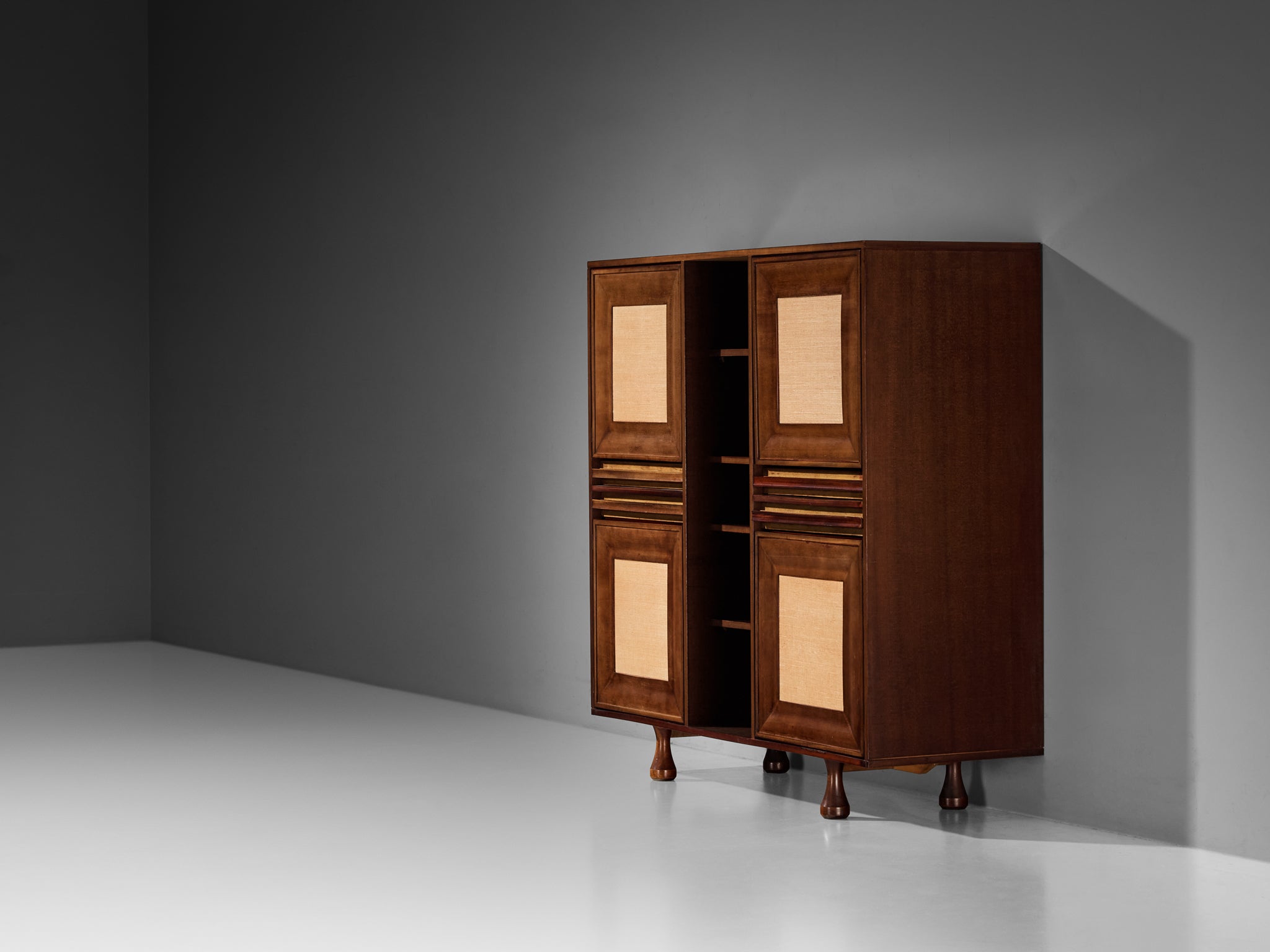 Angelo Mangiarotti for Sorgente dei Mobili Cabinet in Mahogany & Grasscloth Case pieces and storage cabinets Morentz