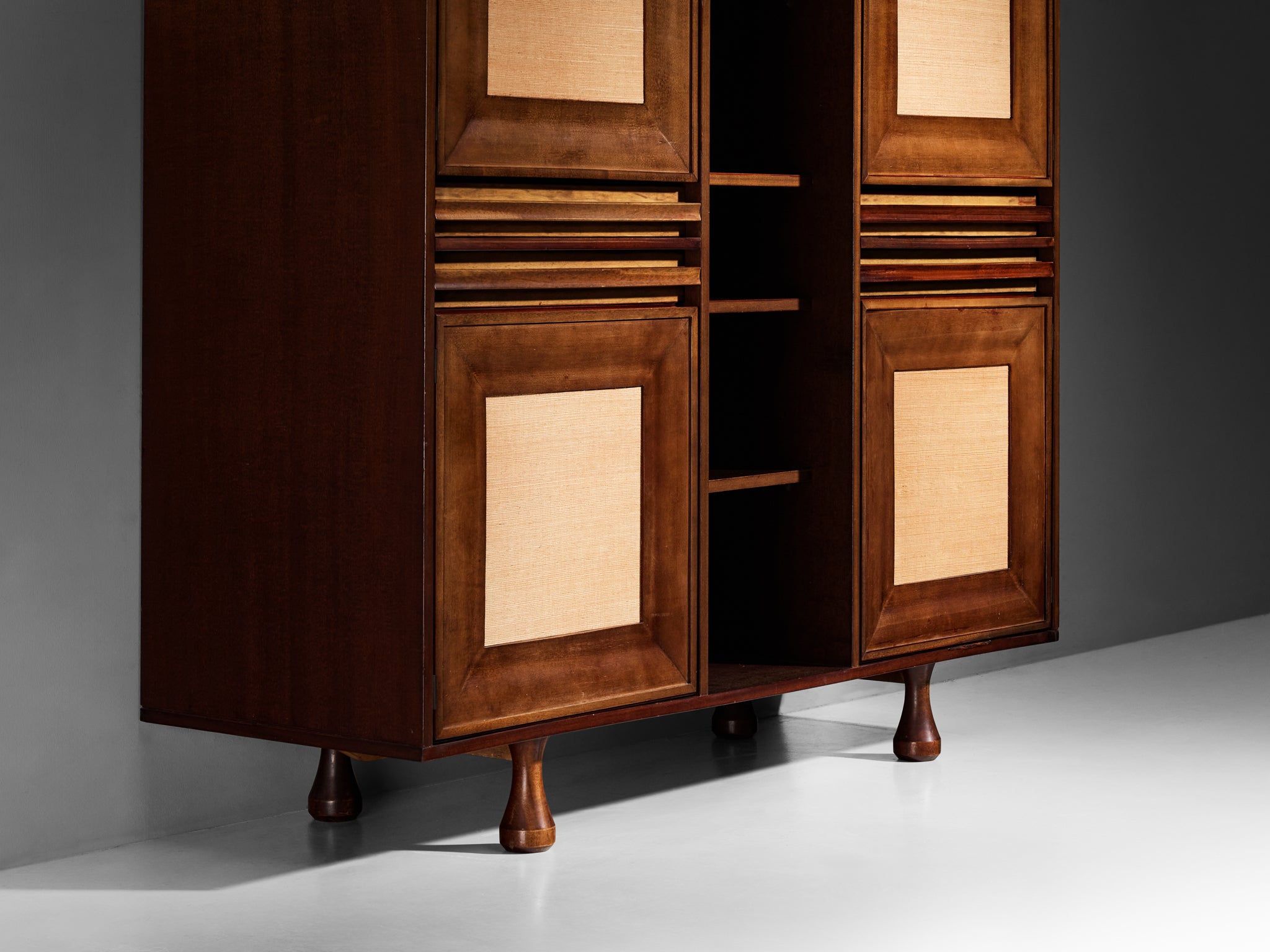 Angelo Mangiarotti for Sorgente dei Mobili Cabinet in Mahogany & Grasscloth Case pieces and storage cabinets Morentz