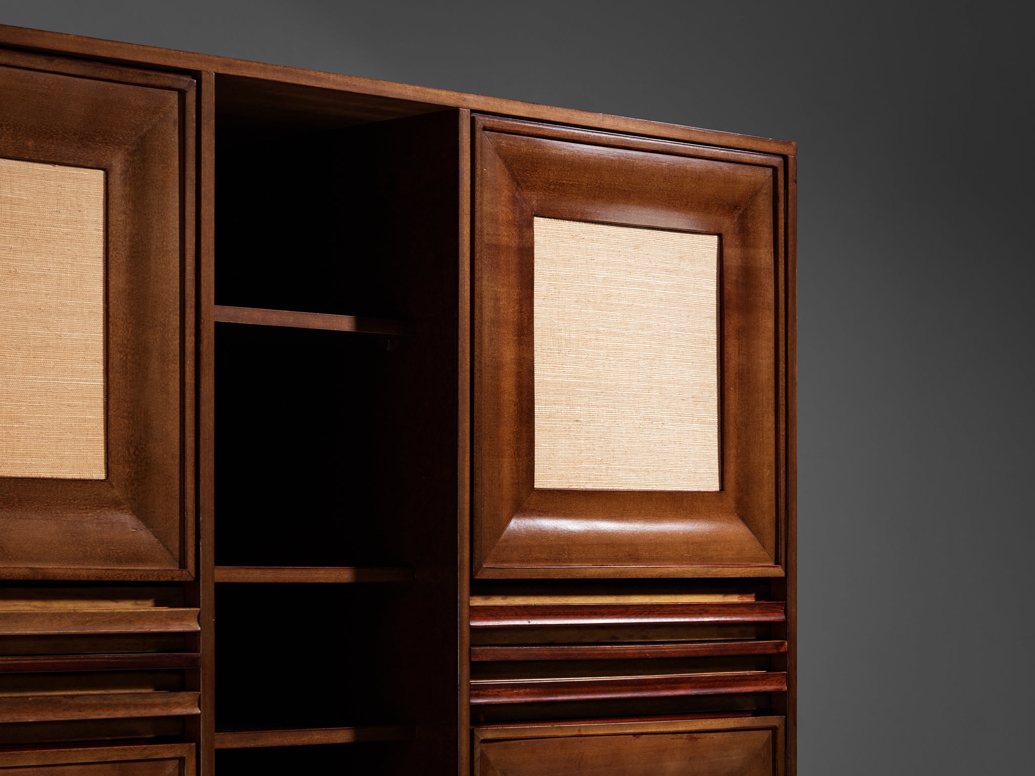 Angelo Mangiarotti for Sorgente dei Mobili Cabinet in Mahogany & Grasscloth Case pieces and storage cabinets Morentz