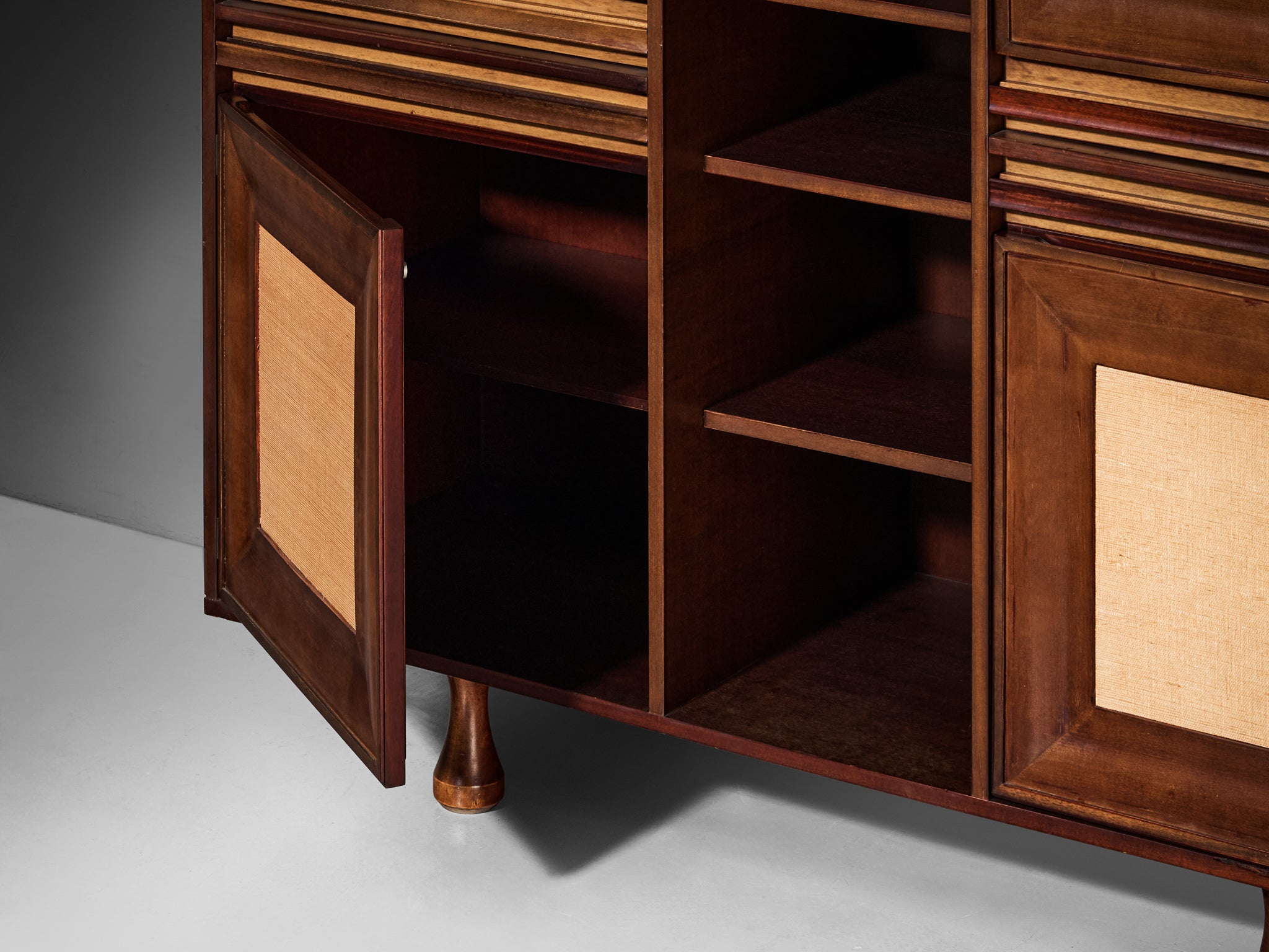 Angelo Mangiarotti for Sorgente dei Mobili Cabinet in Mahogany & Grasscloth Case pieces and storage cabinets Morentz
