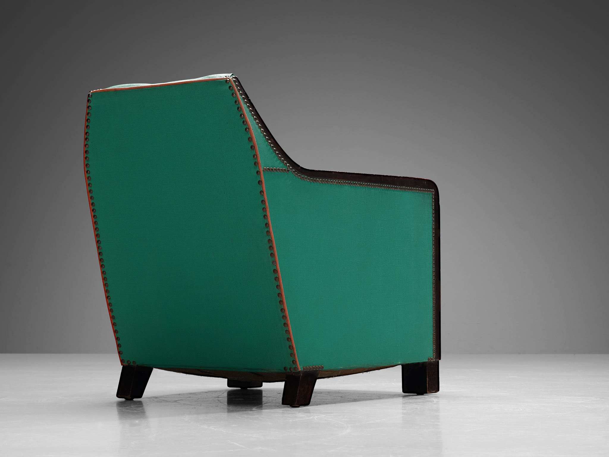 French Art Deco Lounge Chair in Green Faux Leather Seating Morentz