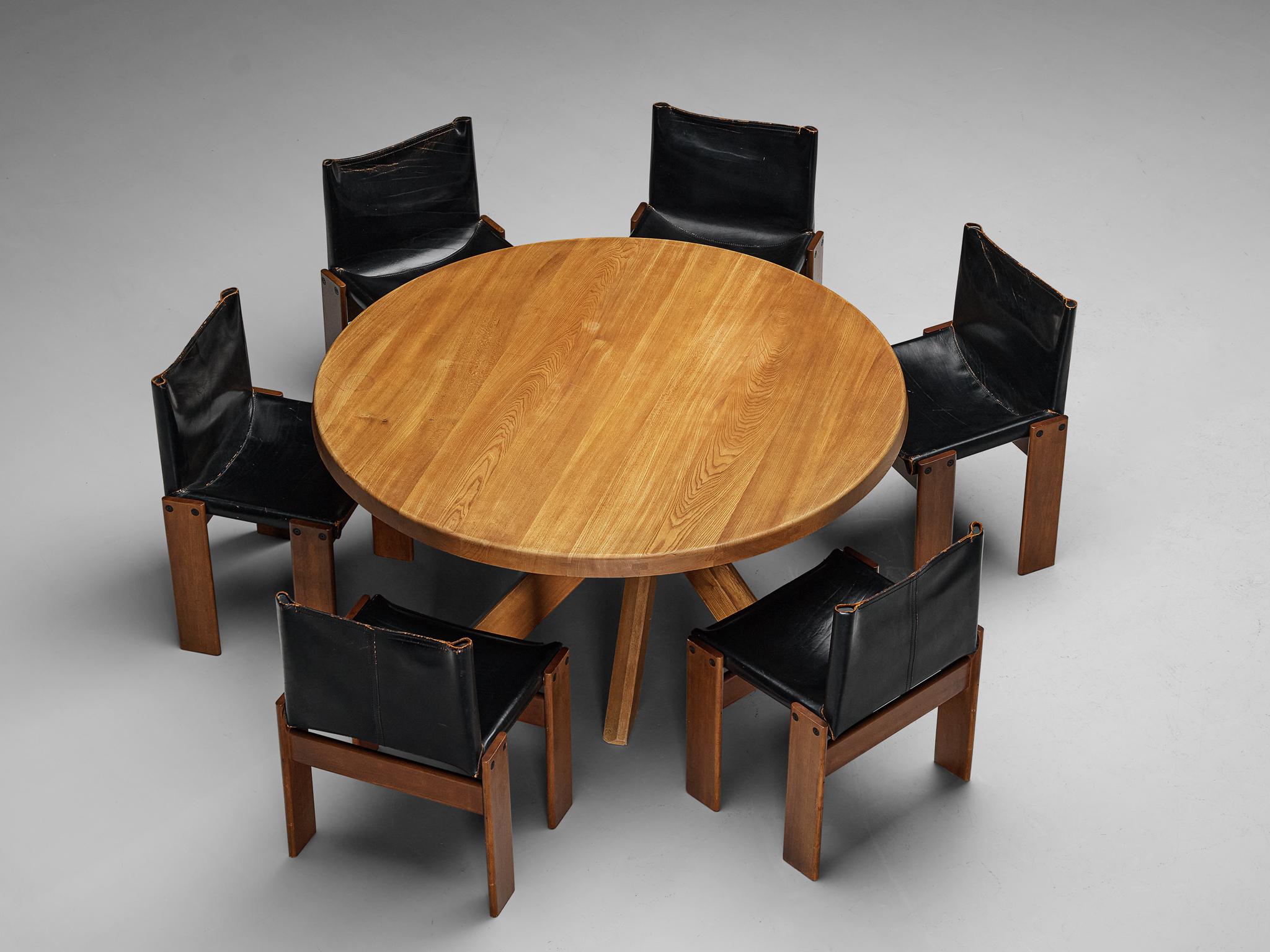 Early Pierre Chapo T21D Dining Table with Afra & Tobia Scarpa Monk Chairs