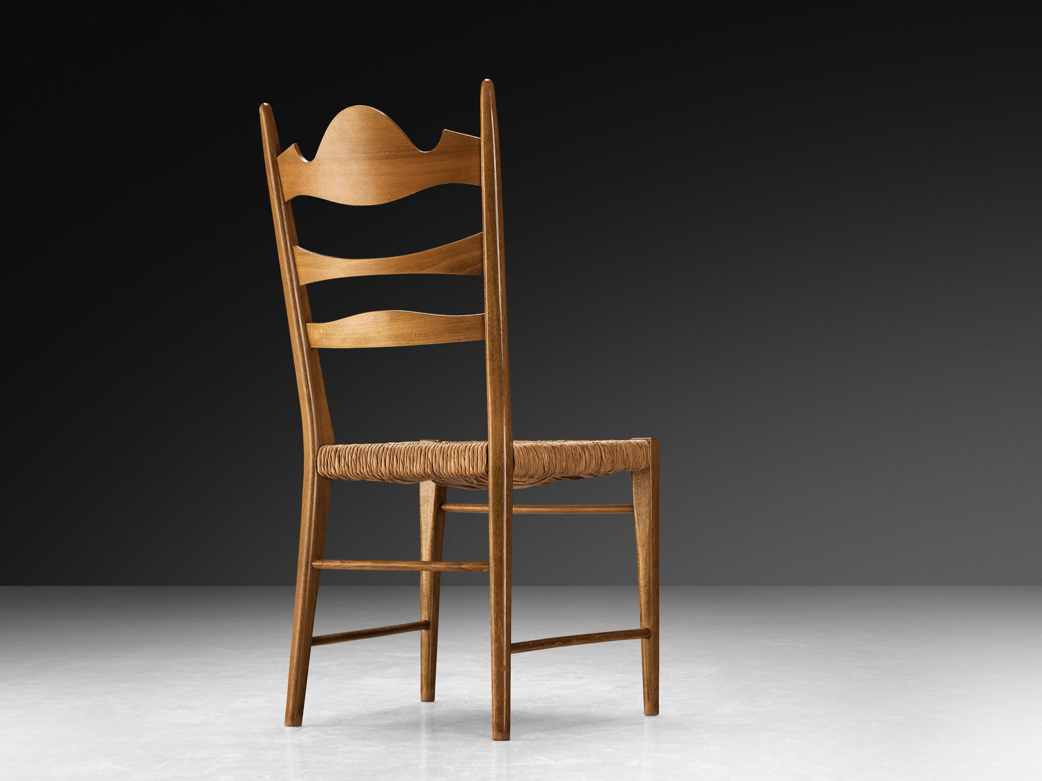 Set of Eight Italian Dining Chairs with Carved Backs and Straw Seats Seating Morentz