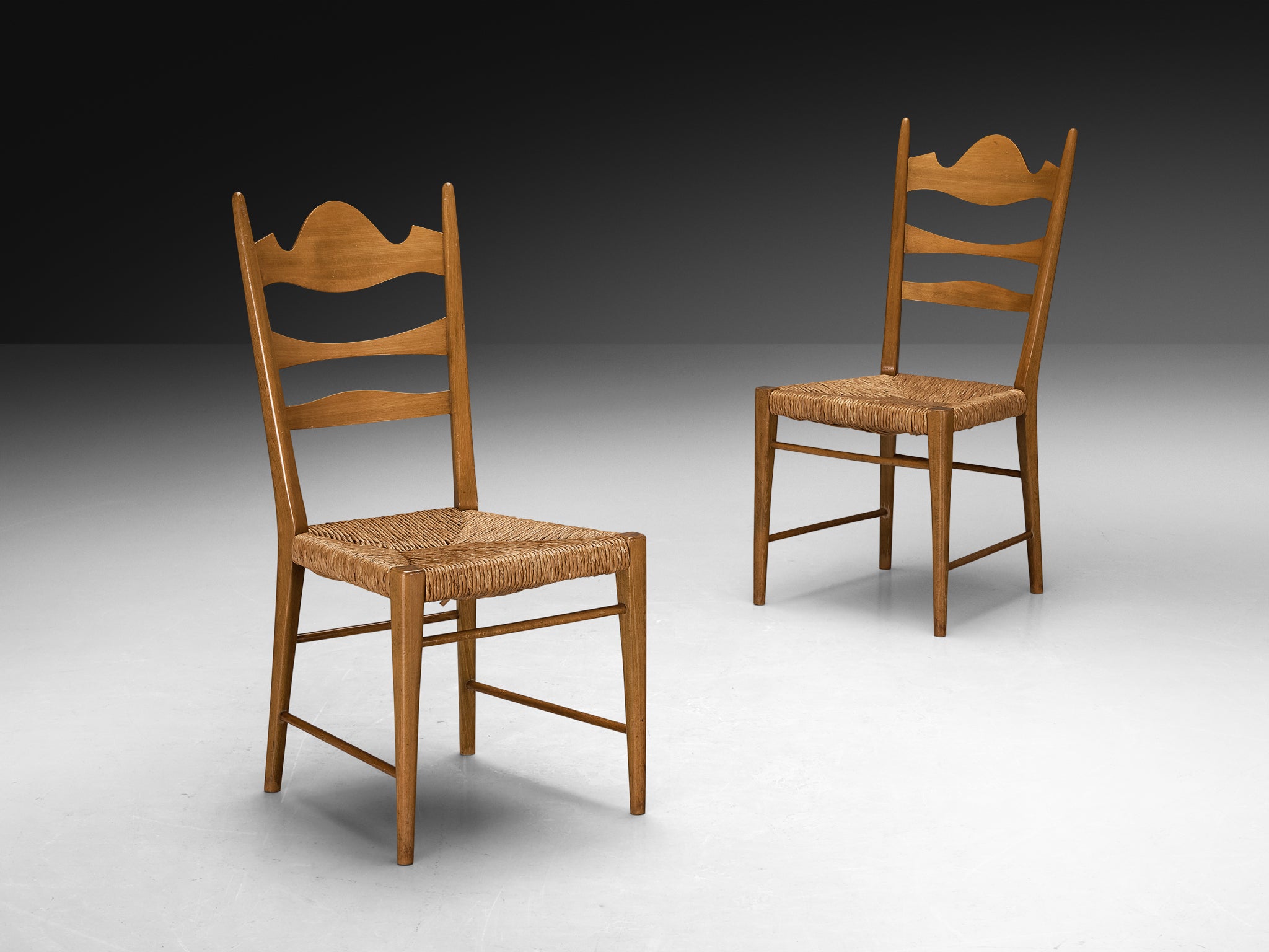 Pair of Italian Dining Chairs with Carved Backs and Straw Seats Seating Morentz