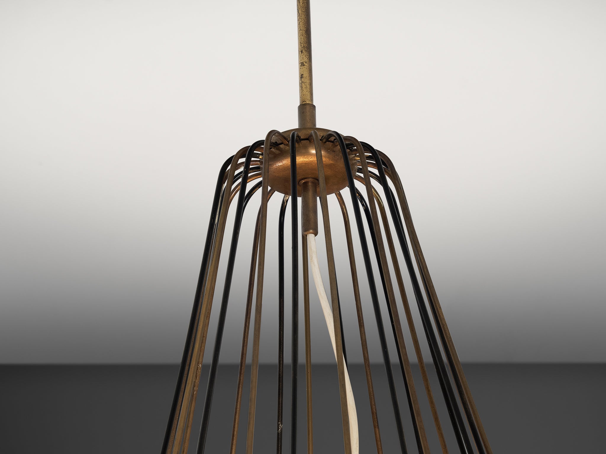 Angelo Lelii for Arredoluce 'Medusa' Chandelier in Brass and White Opal Glass Lighting Morentz