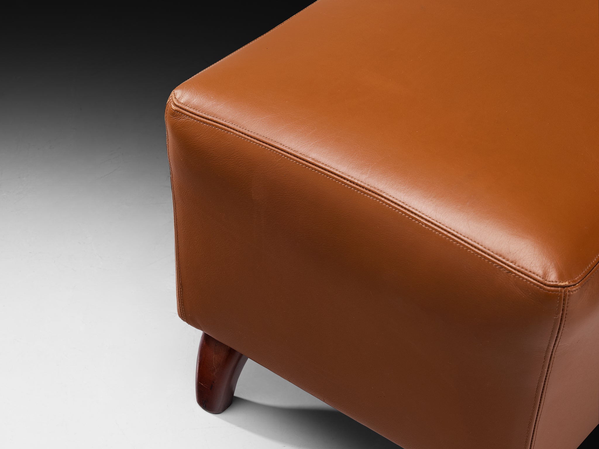 Eugenio Gerli for Tecno Ottoman in Cognac Brown Leather Seating Morentz