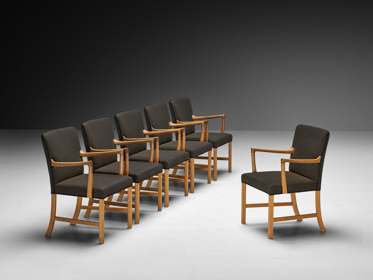 Rare Ole Wanscher for A.J. Iversen Set of Six Dining Chairs in Oak Seating Morentz