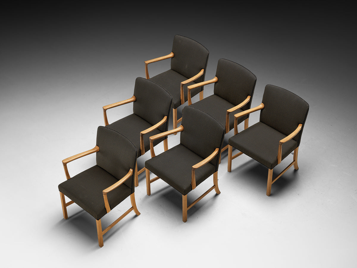Rare Ole Wanscher for A.J. Iversen Set of Six Dining Chairs in Oak Seating Morentz