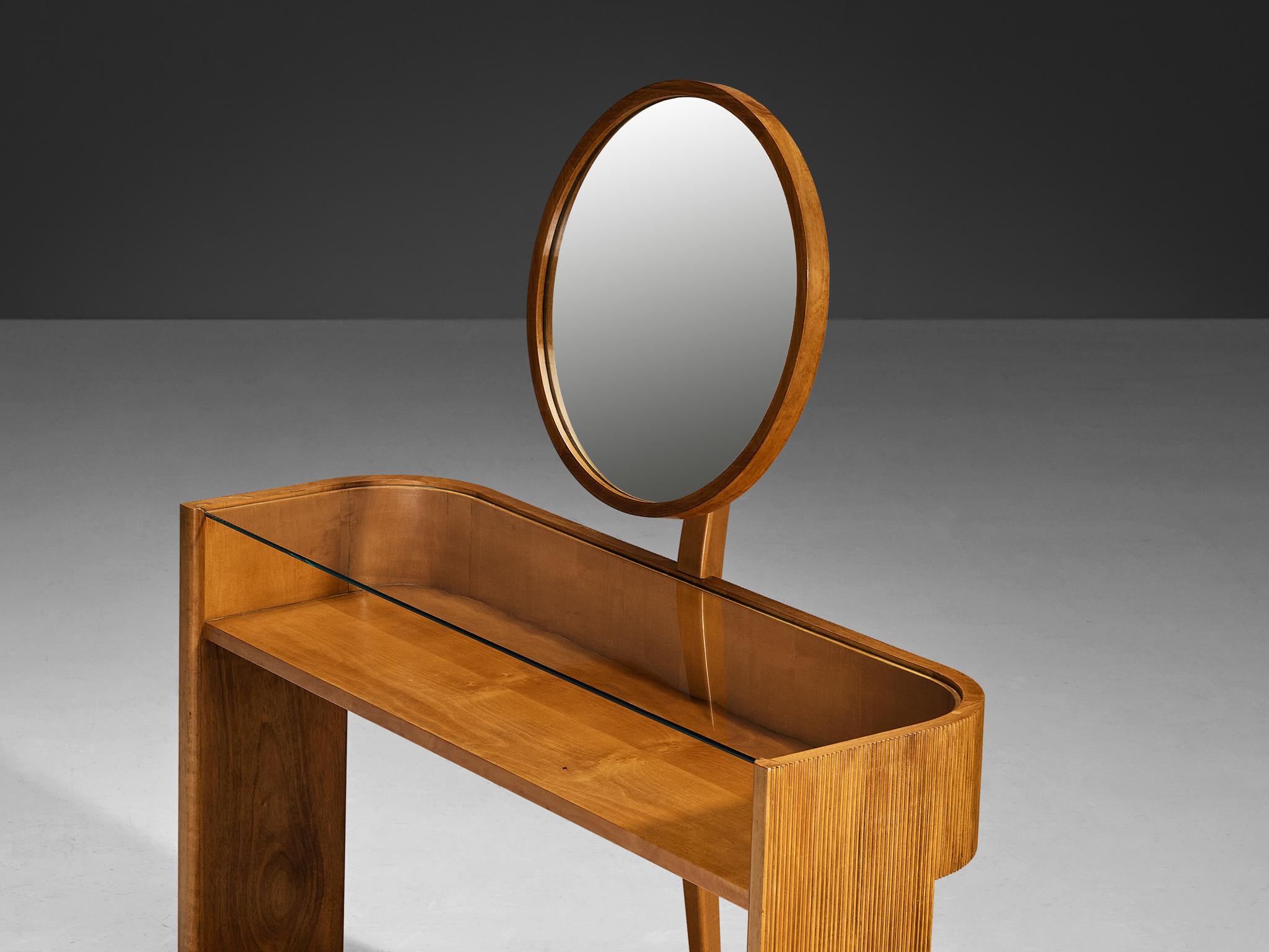 1930s Italian Vanity Table with Mirror in Walnut