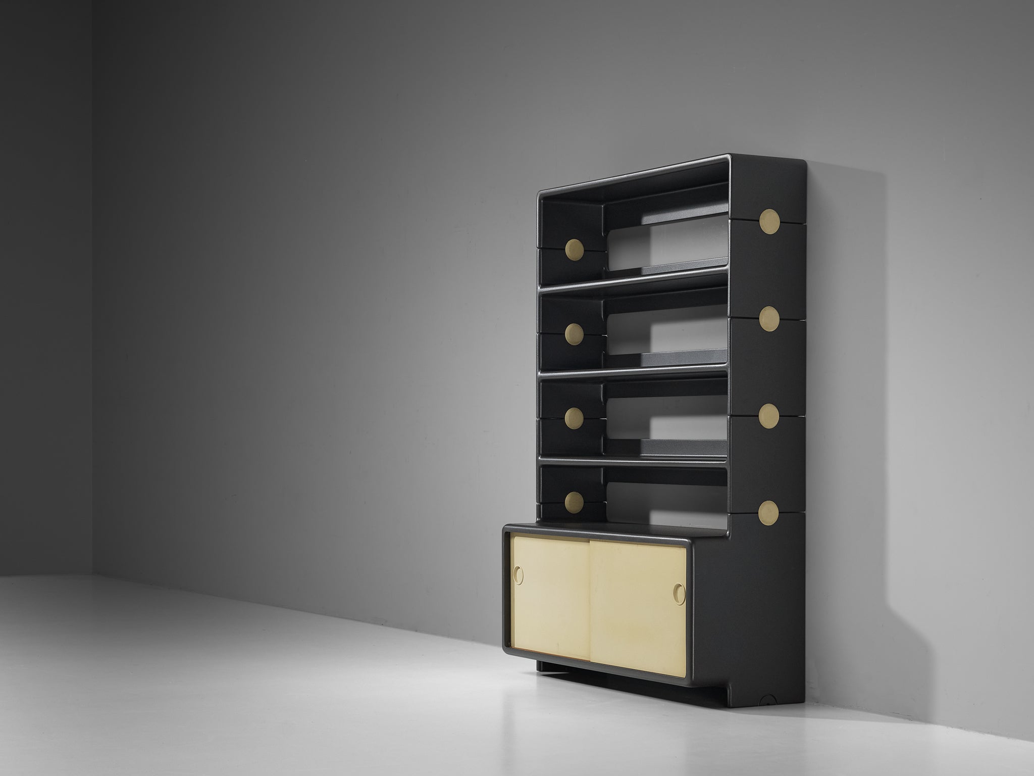 Ernest Igl for Wilhelm Werndl Shelving Cabinet in Black and Beige Fiberglass Case pieces and storage cabinets Morentz