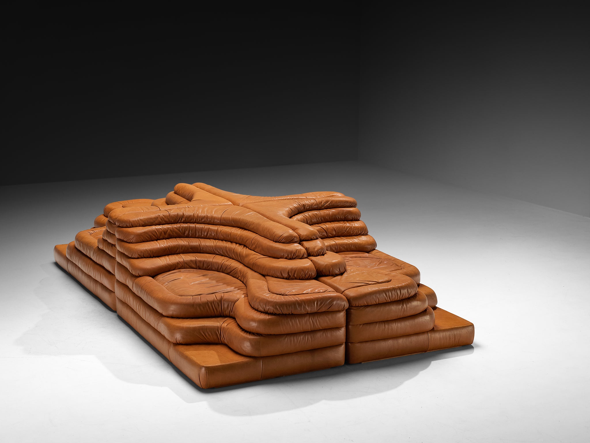 Ubald Klug for De Sede 'Terrazza' Landscapes in Patinated Cognac Brown Leather Seating Morentz