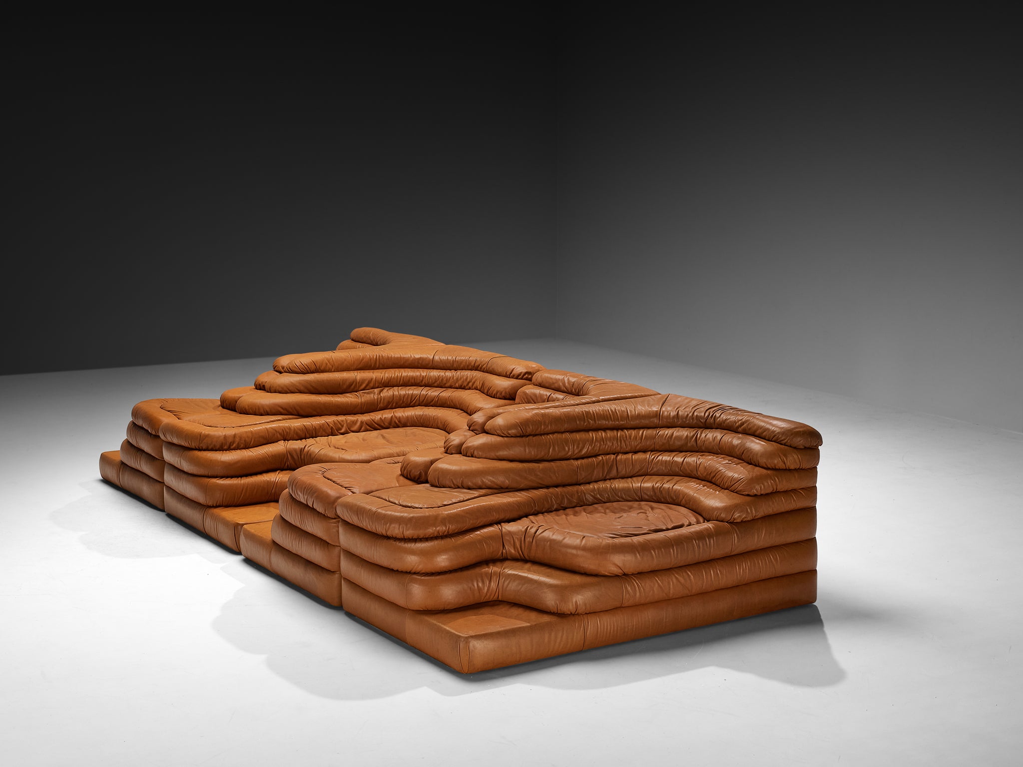 Ubald Klug for De Sede 'Terrazza' Landscapes in Patinated Cognac Brown Leather Seating Morentz