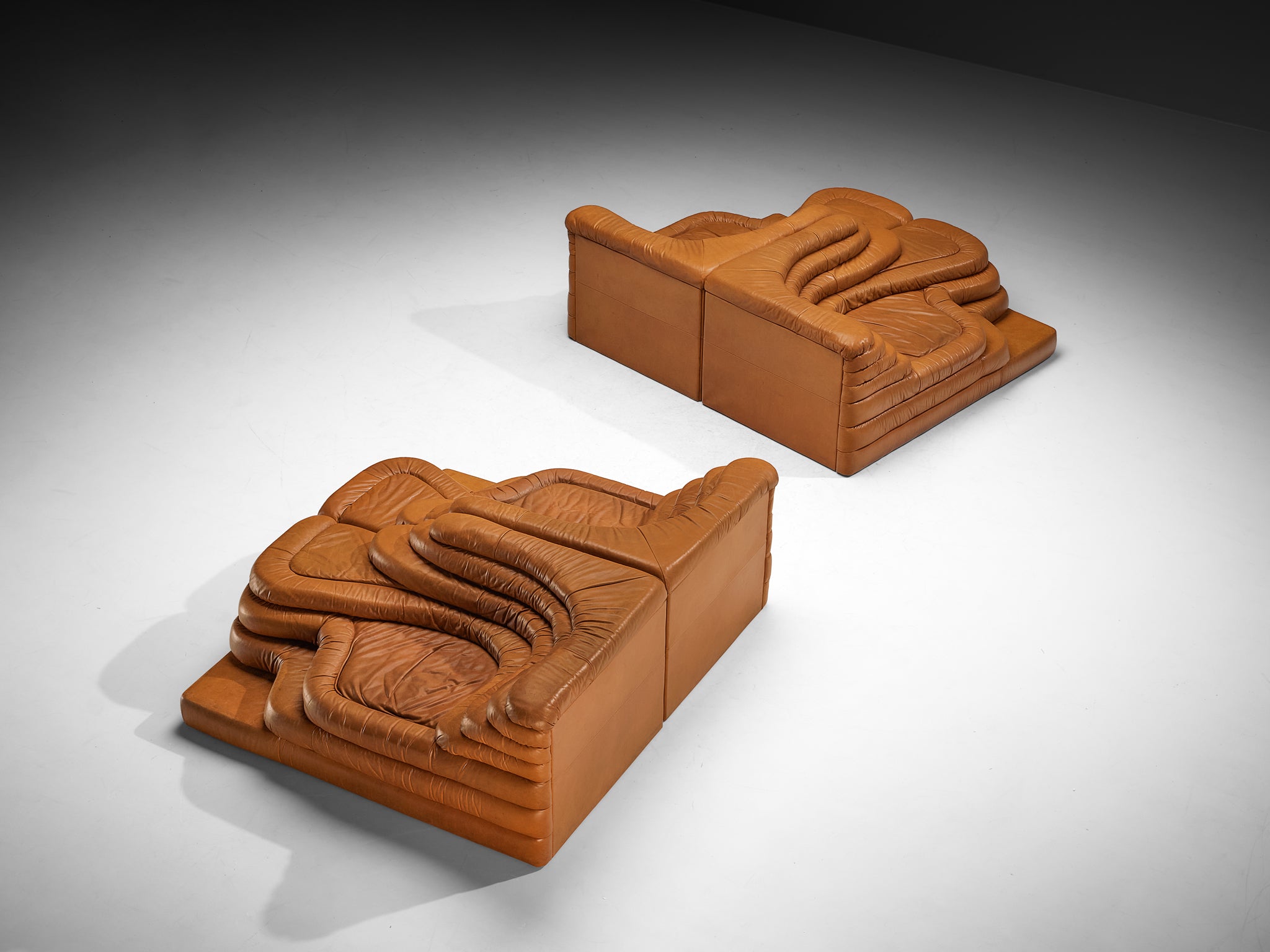 Ubald Klug for De Sede 'Terrazza' Landscapes in Patinated Cognac Brown Leather Seating Morentz