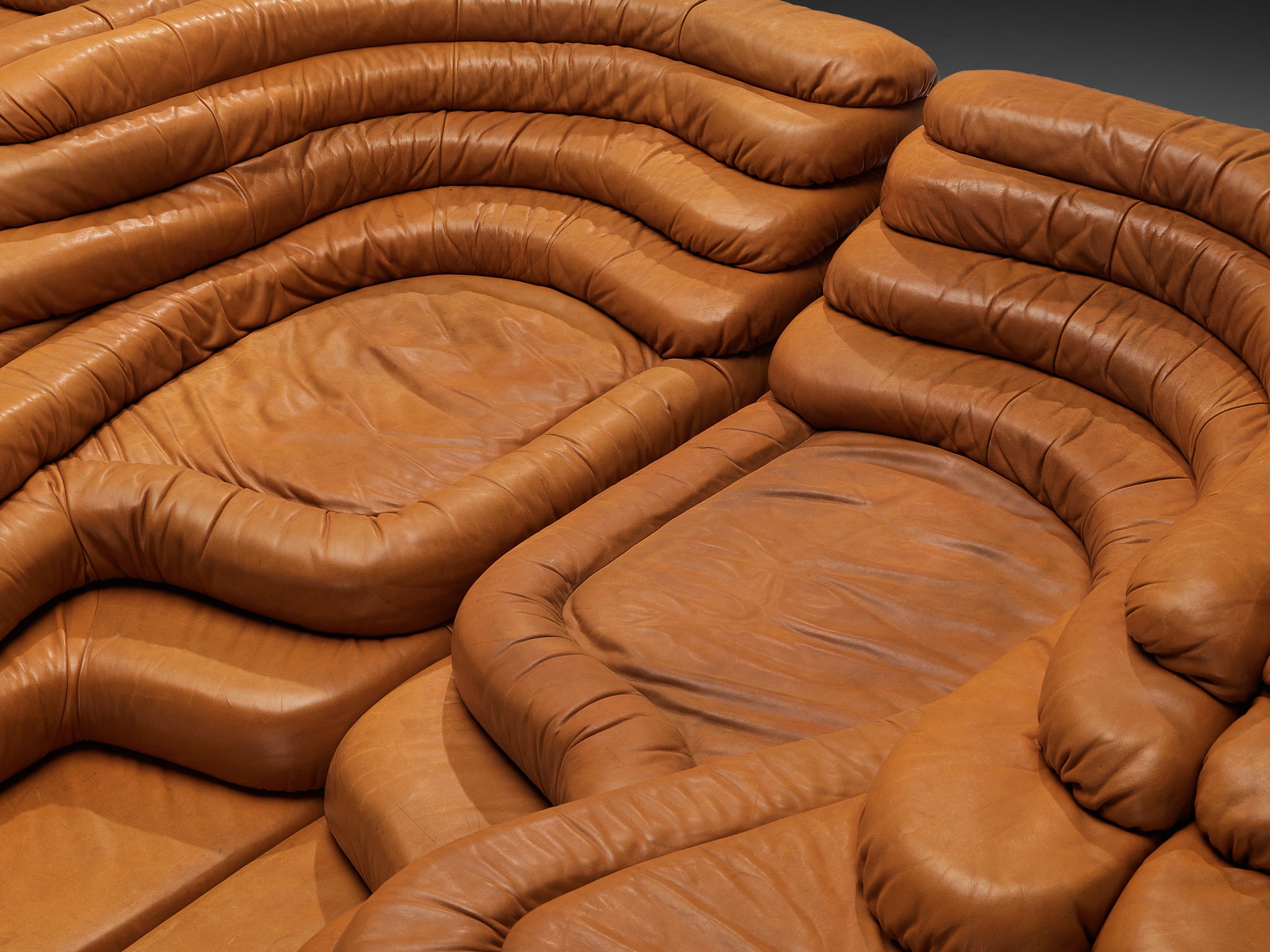 Ubald Klug for De Sede 'Terrazza' Landscapes in Patinated Cognac Brown Leather Seating Morentz