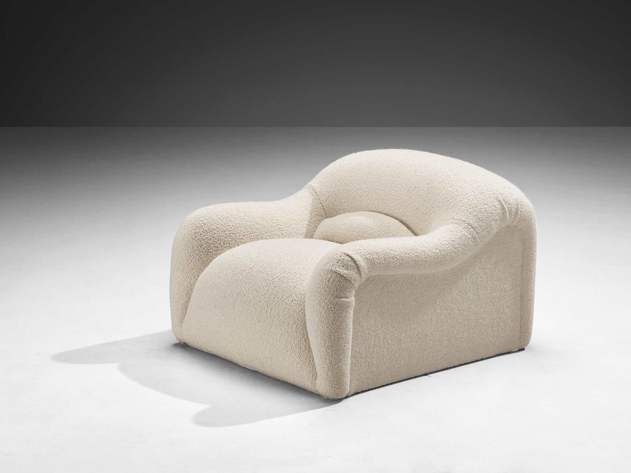 Emilio Guarnacci for 1P 'Ecuba' Lounge Chair in White Bouclé