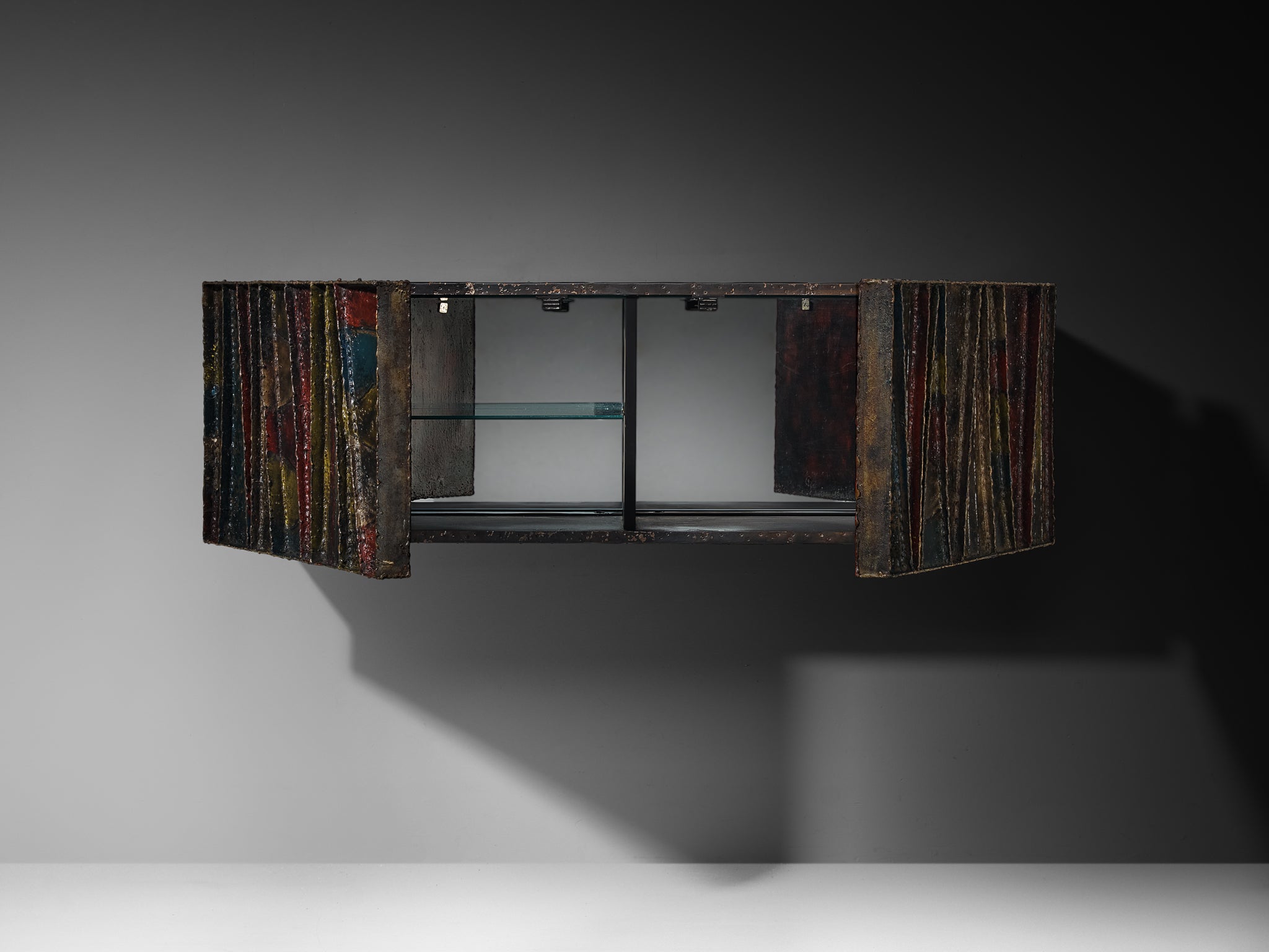 Paul Evans ‘Deep Relief’ Wall-Mounted Sideboard in Welded Steel Case pieces and storage cabinets Morentz
