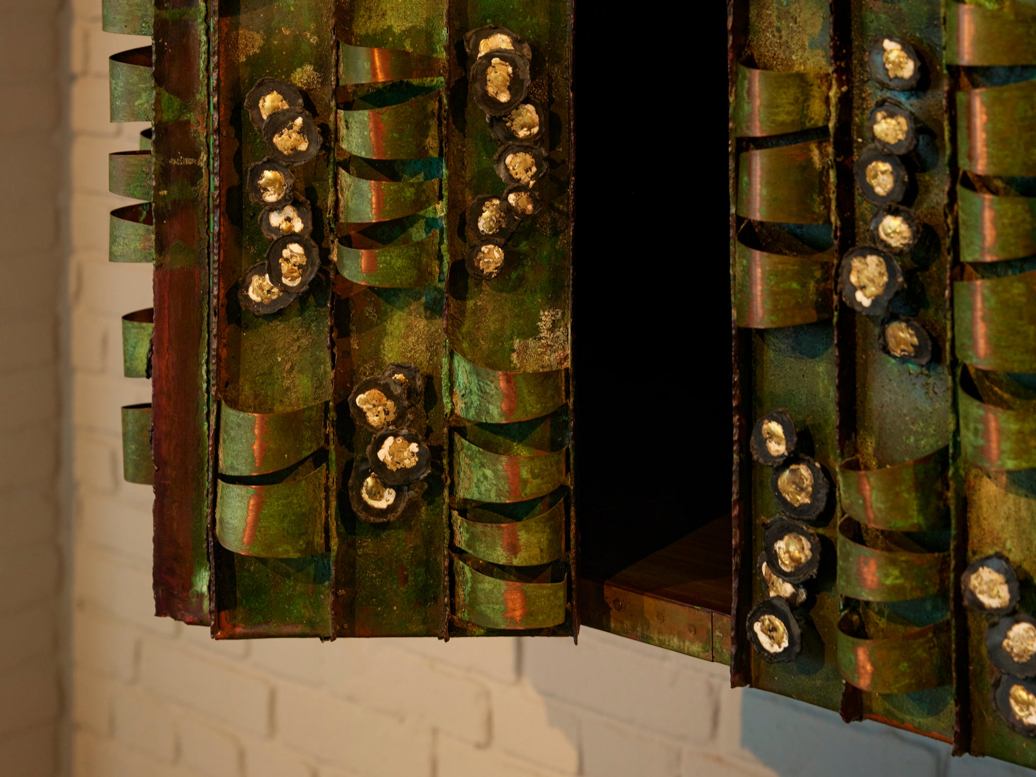 Paul Evans for Paul Evans Studio Early and Rare Loop Cabinet in Verdigris Copper Case pieces and storage cabinets Morentz