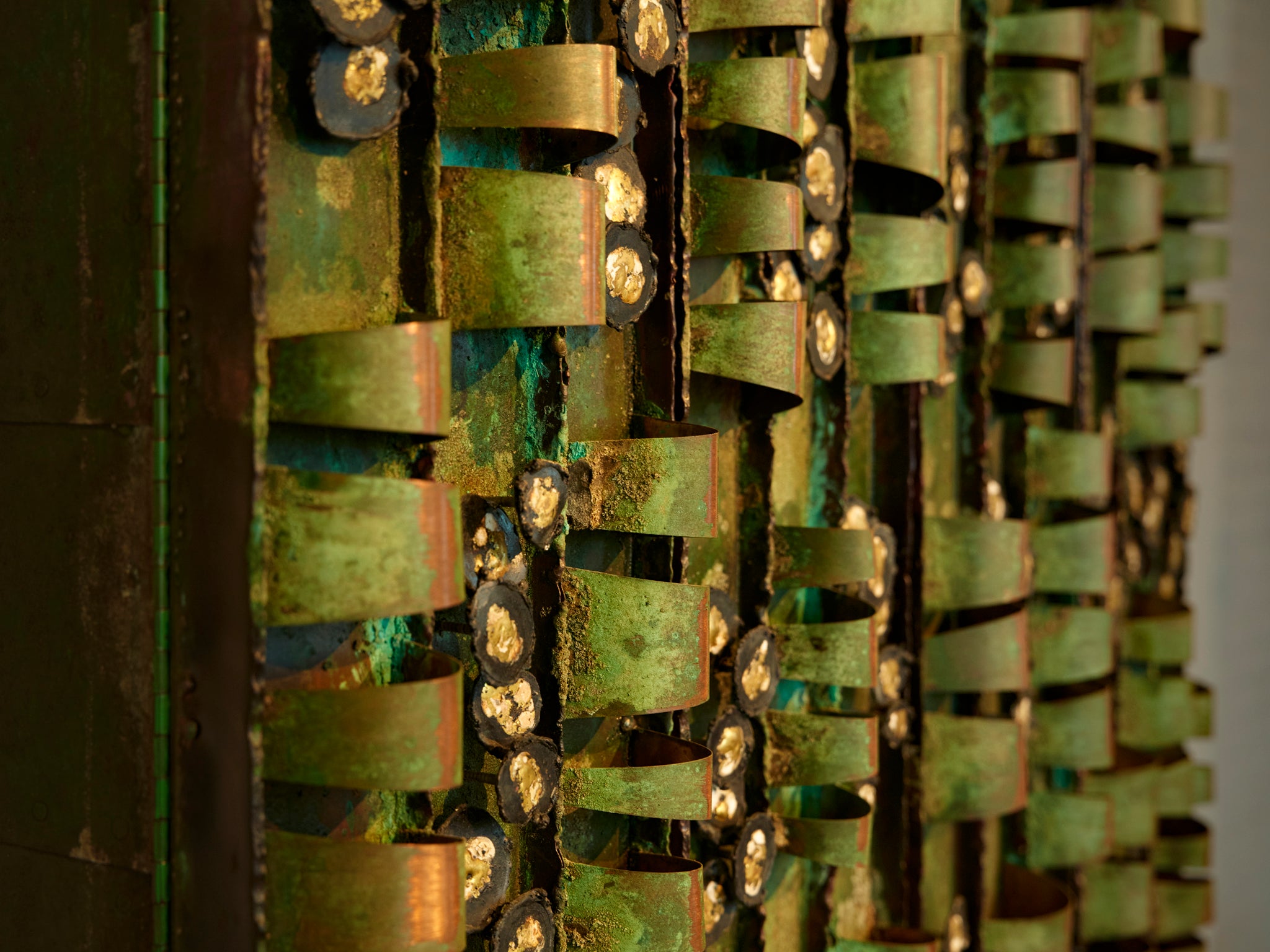 Paul Evans for Paul Evans Studio Early and Rare Loop Cabinet in Verdigris Copper Case pieces and storage cabinets Morentz