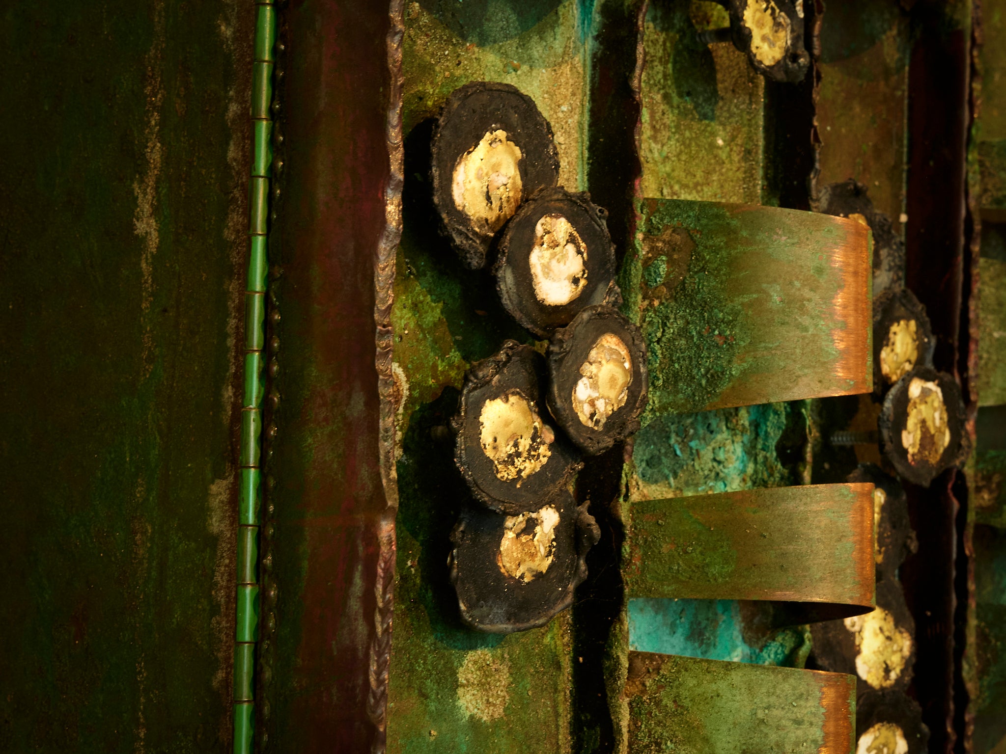 Paul Evans for Paul Evans Studio Early and Rare Loop Cabinet in Verdigris Copper Case pieces and storage cabinets Morentz