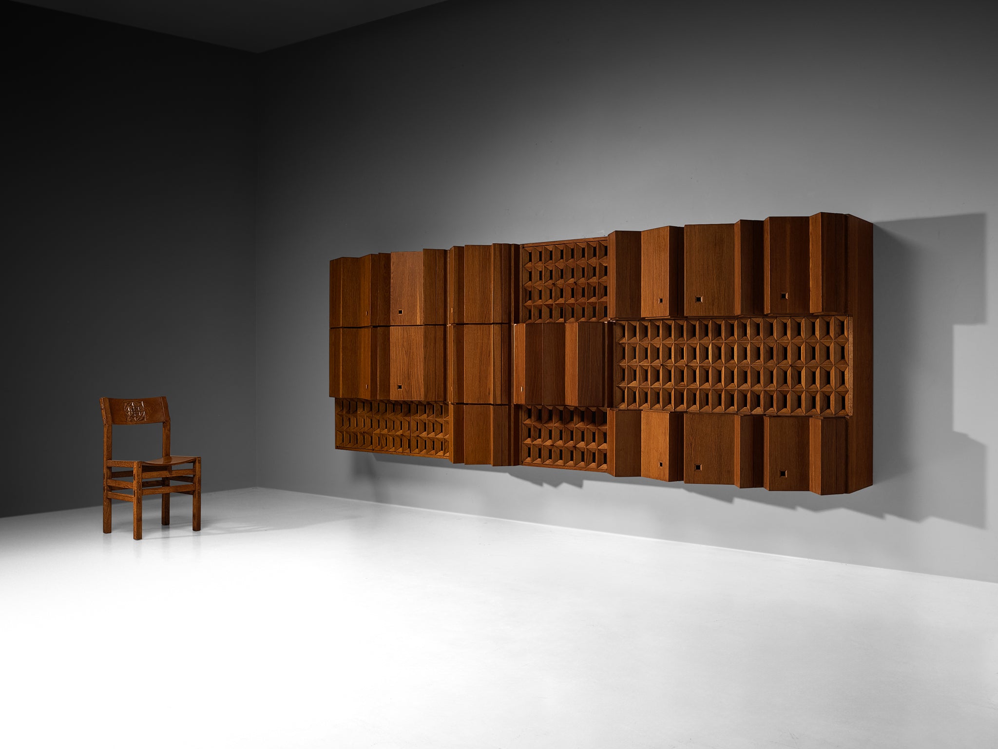 Unique Wall Unit by Giuseppe Rivadossi with Impressive Size in Oak 12.86 feet Case pieces and storage cabinets Morentz