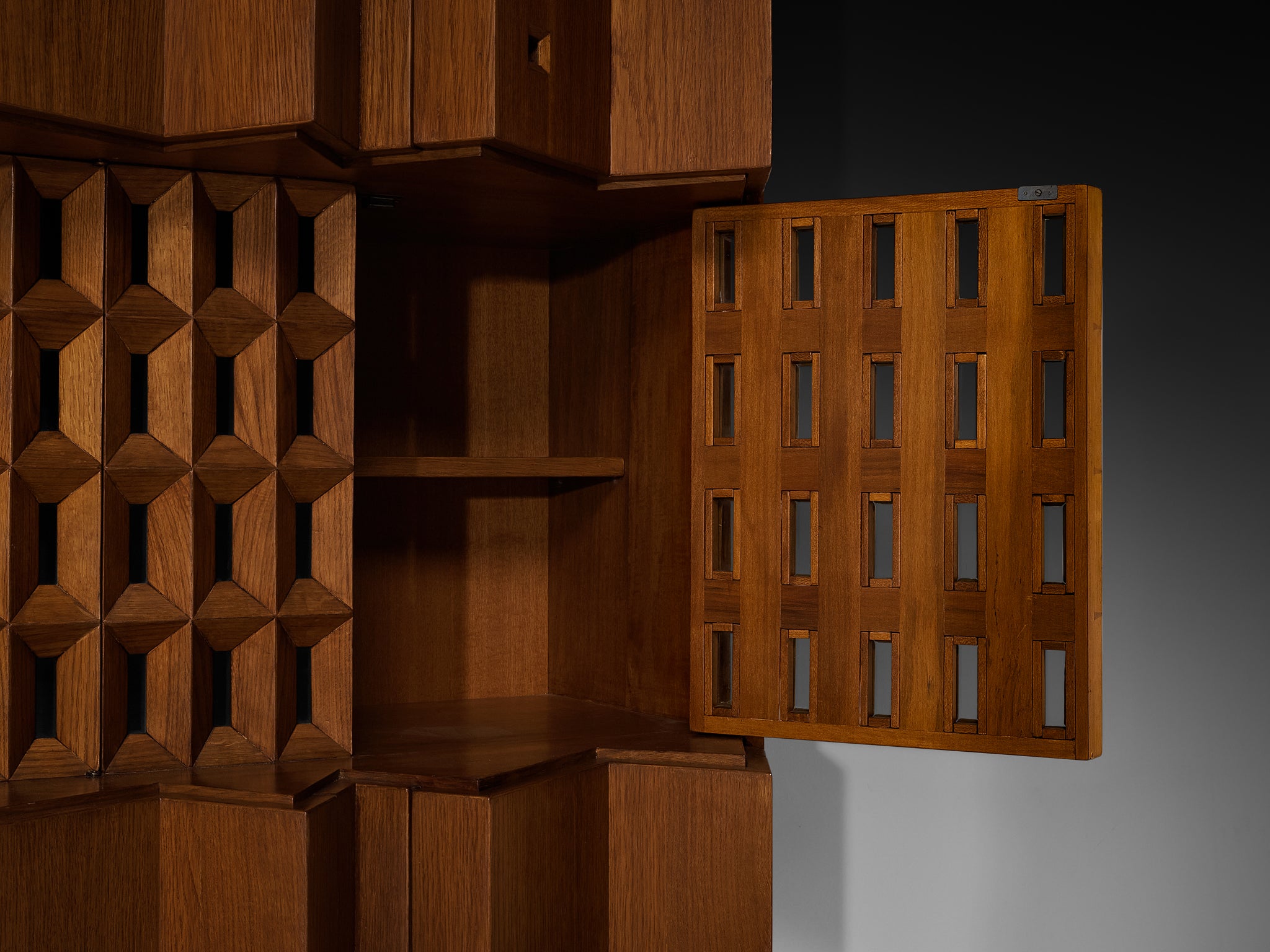 Unique Wall Unit by Giuseppe Rivadossi with Impressive Size in Oak 12.86 feet Case pieces and storage cabinets Morentz