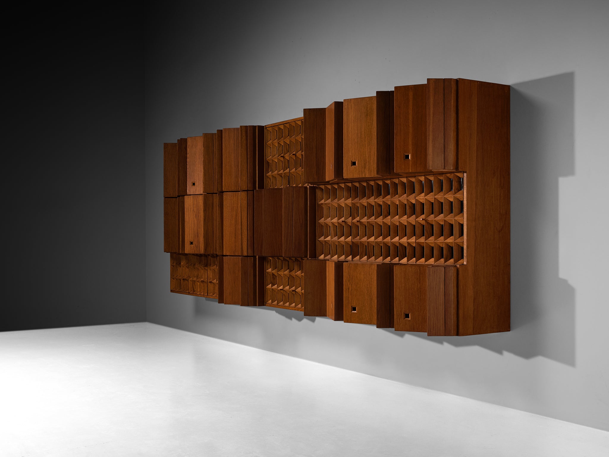 Unique Wall Unit by Giuseppe Rivadossi with Impressive Size in Oak 12.86 feet Case pieces and storage cabinets Morentz