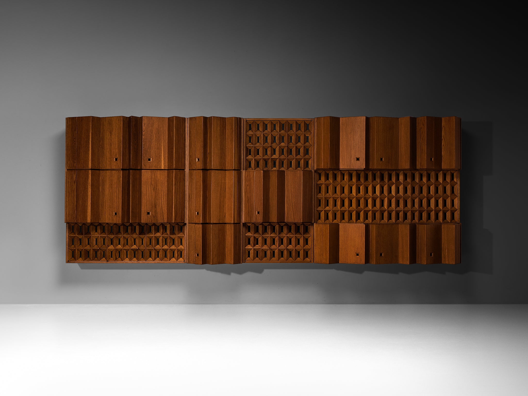 Unique Wall Unit by Giuseppe Rivadossi with Impressive Size in Oak 12.86 feet Case pieces and storage cabinets Morentz