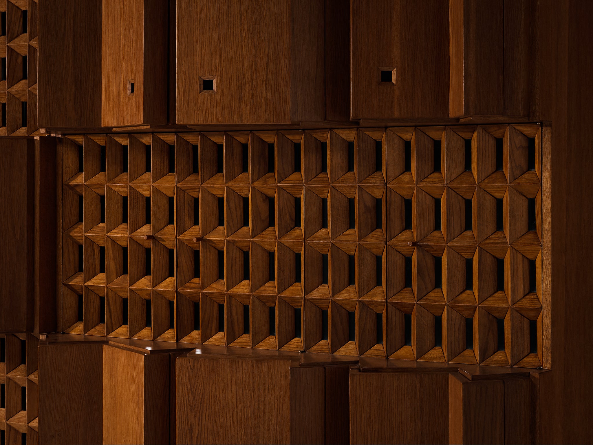 Unique Wall Unit by Giuseppe Rivadossi with Impressive Size in Oak 12.86 feet Case pieces and storage cabinets Morentz