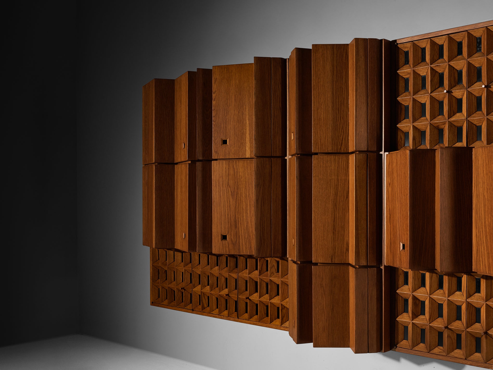 Unique Wall Unit by Giuseppe Rivadossi with Impressive Size in Oak 12.86 feet Case pieces and storage cabinets Morentz