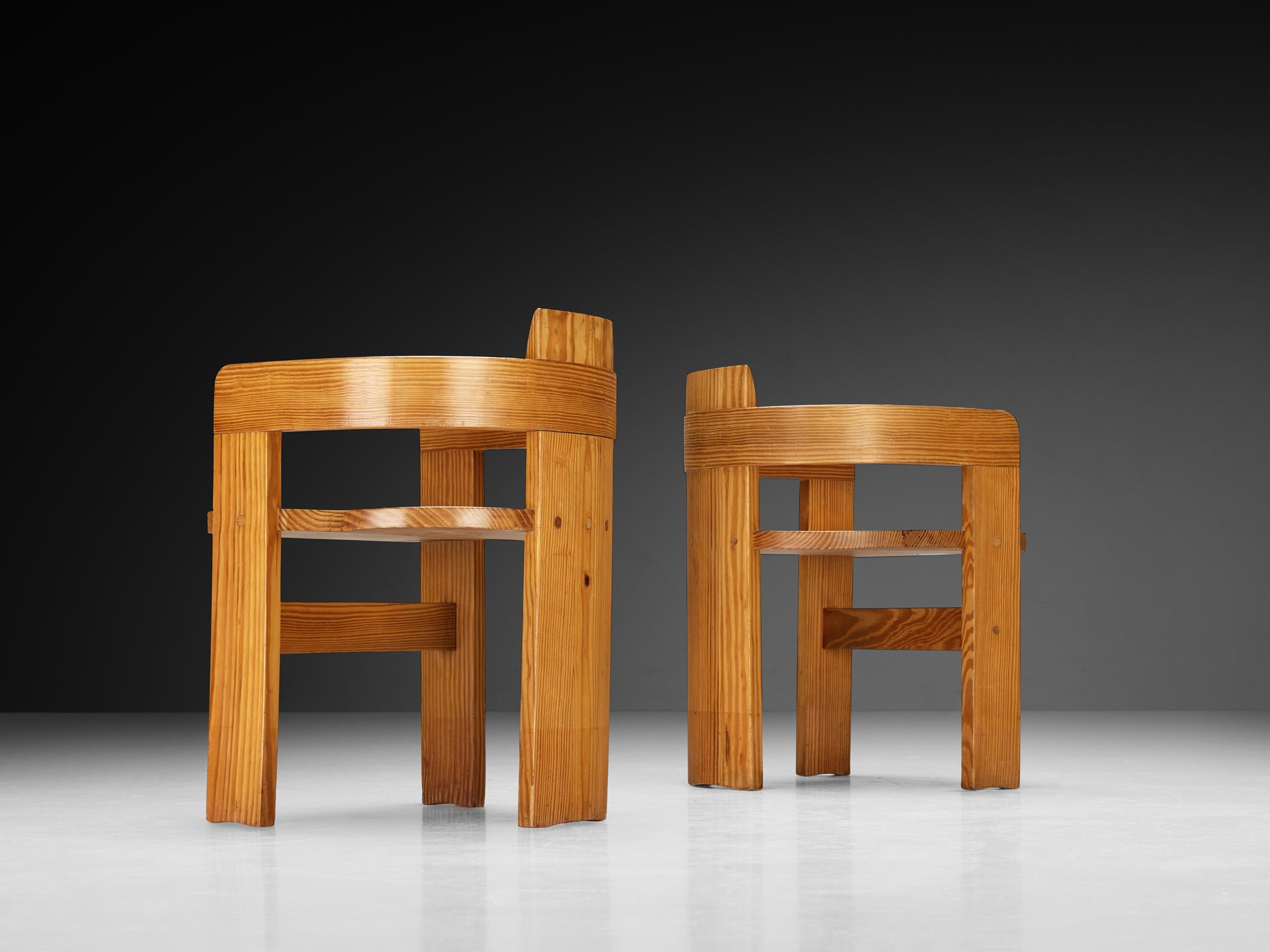 Pair of Italian Architectural Armchairs in Cypress Wood Seating Morentz