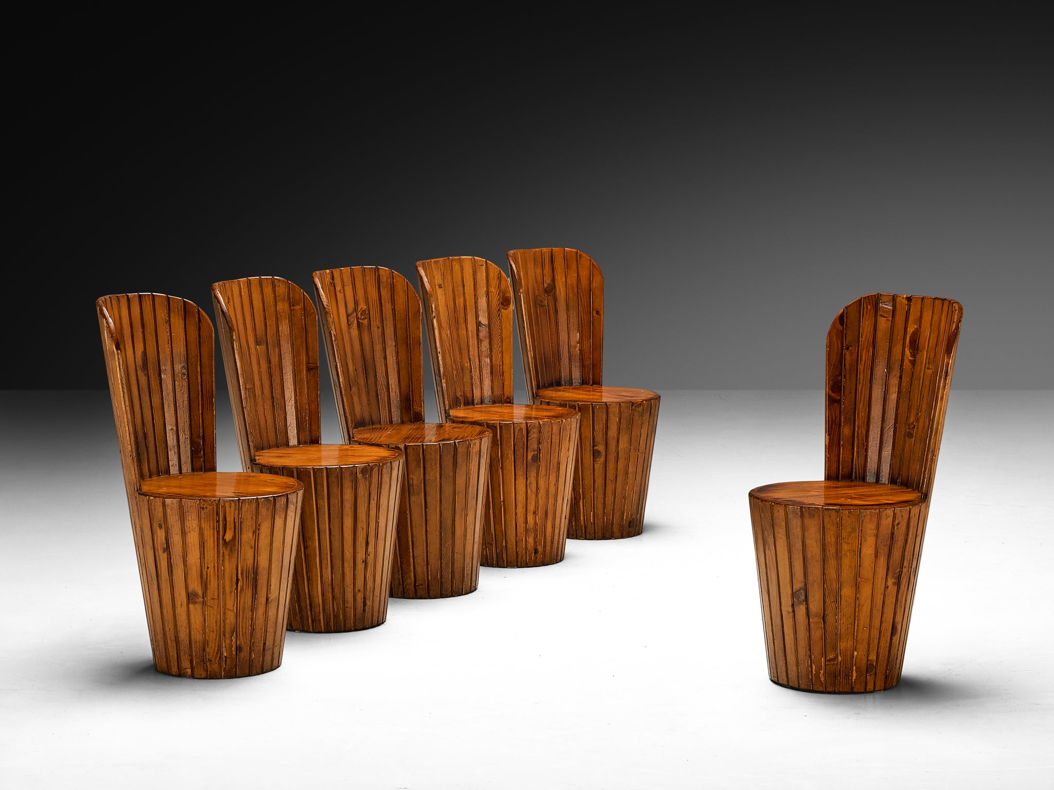 Italian Naturalistic Set of Six Dining Chairs in Pine Seating Morentz
