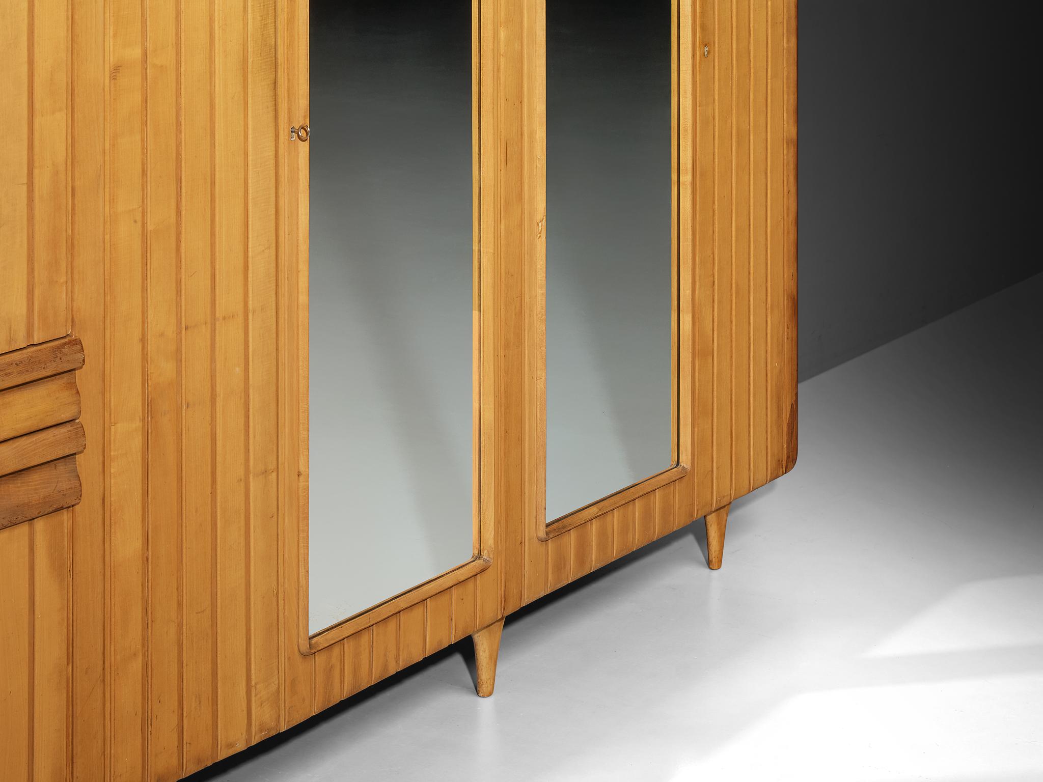 Charming Italian Highboard with Mirrors in Cherry