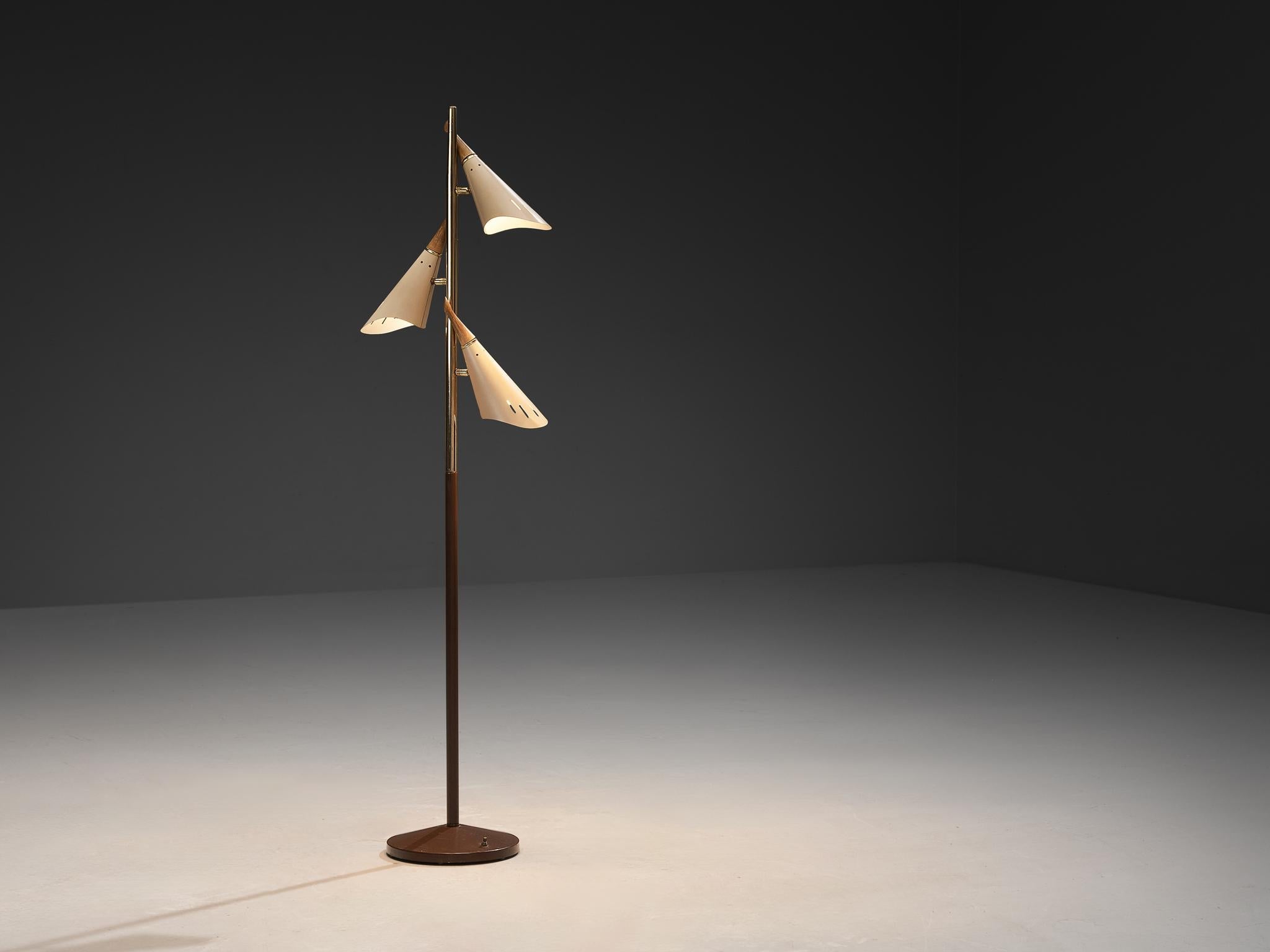 Mid-Century Modern Floor Lamp with Rotatable Beige Shades