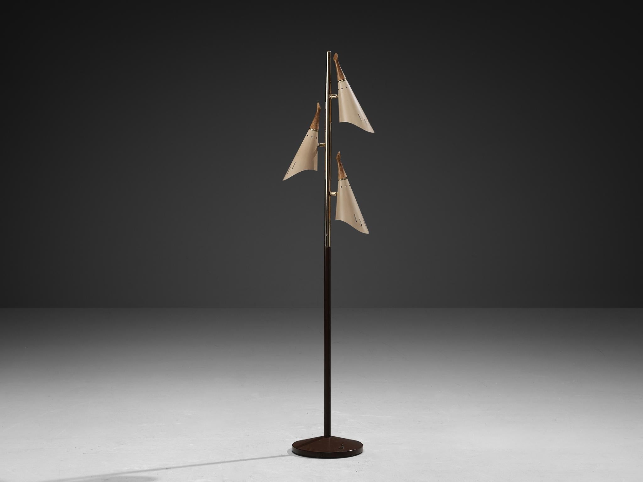 Mid-Century Modern Floor Lamp with Rotatable Beige Shades