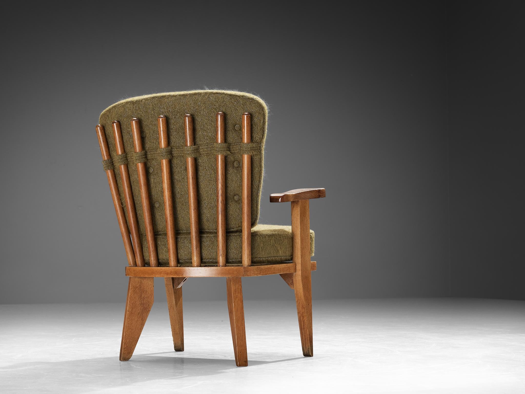 Guillerme & Chambron Pair of 'Catherine' Lounge Chairs in Oak and Wool