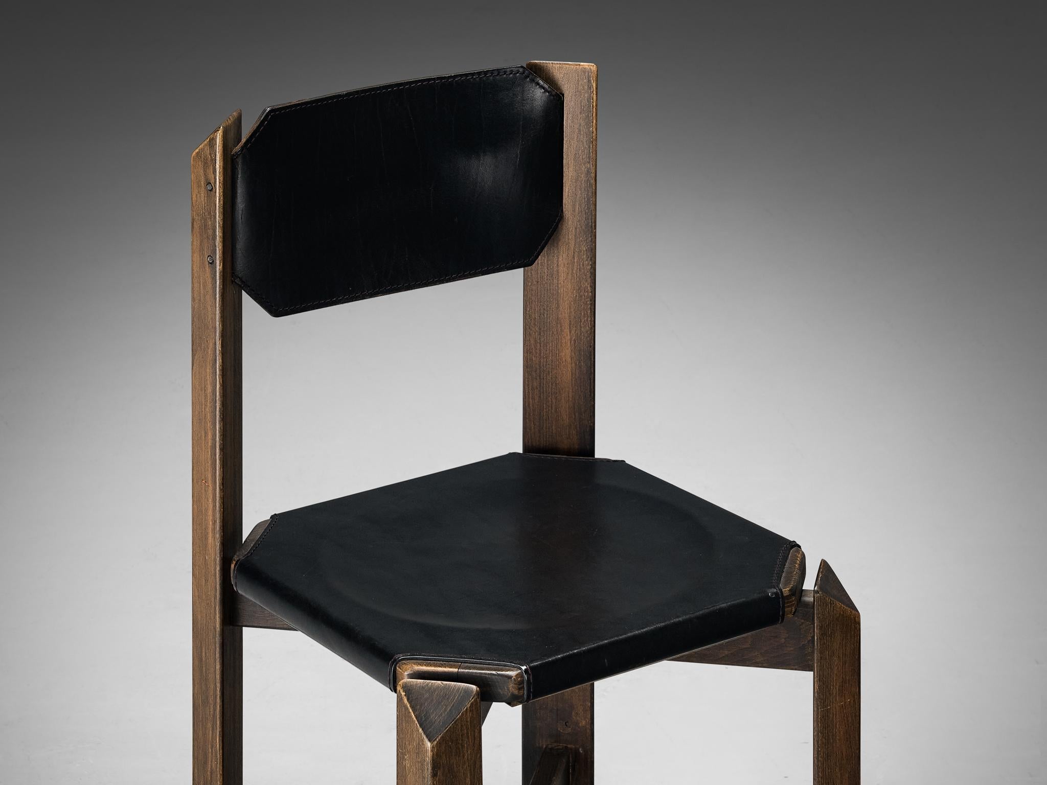 Sturdy Dining Chair in Black Leather and Wood
