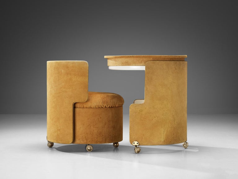 Luigi Massoni ‘Dilly Dally’ Vanity Set With Table and Chair in Beige Alcantara