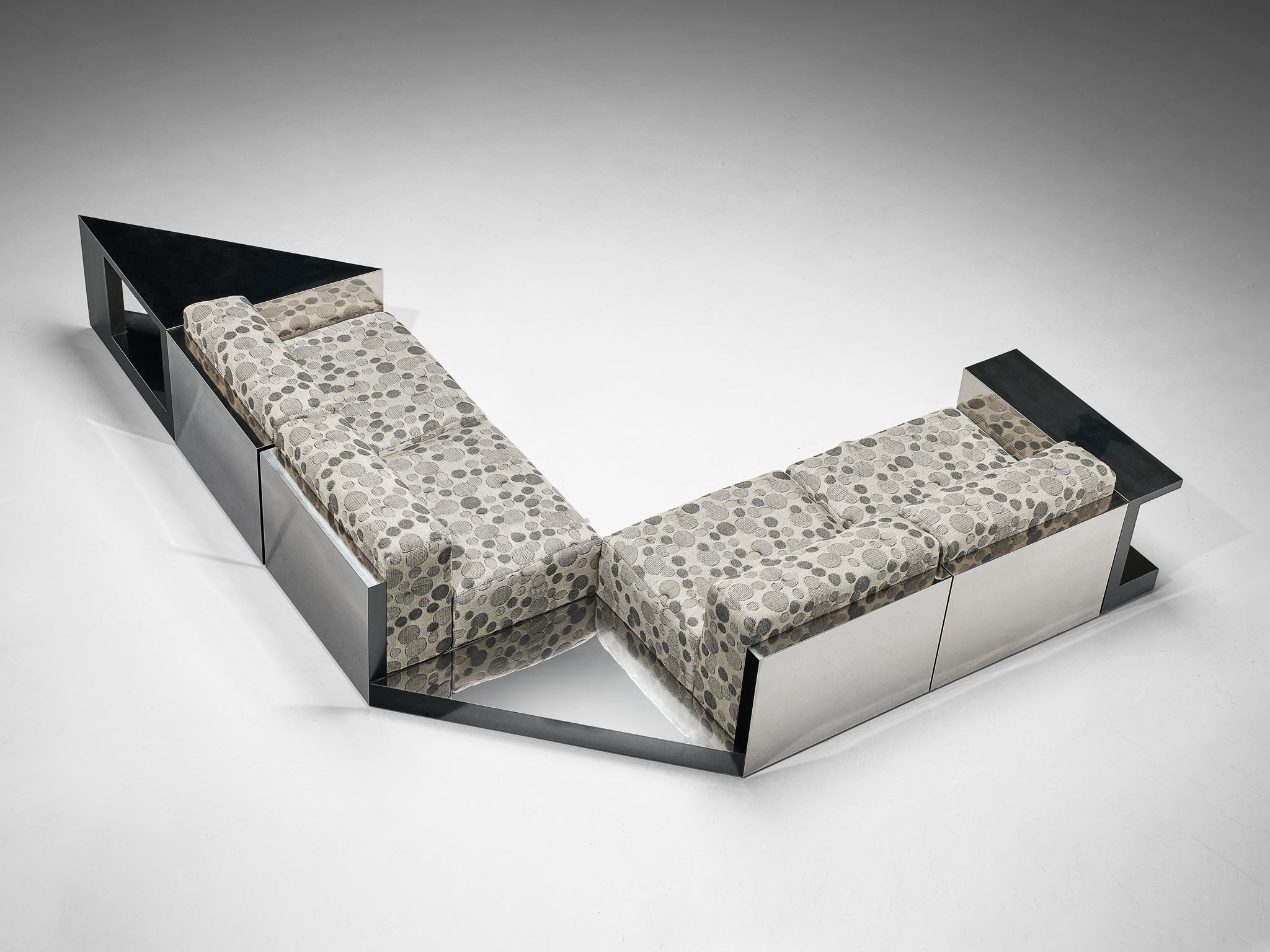Italian Modular Sofa in Chrome and Dotted Grey Fabric