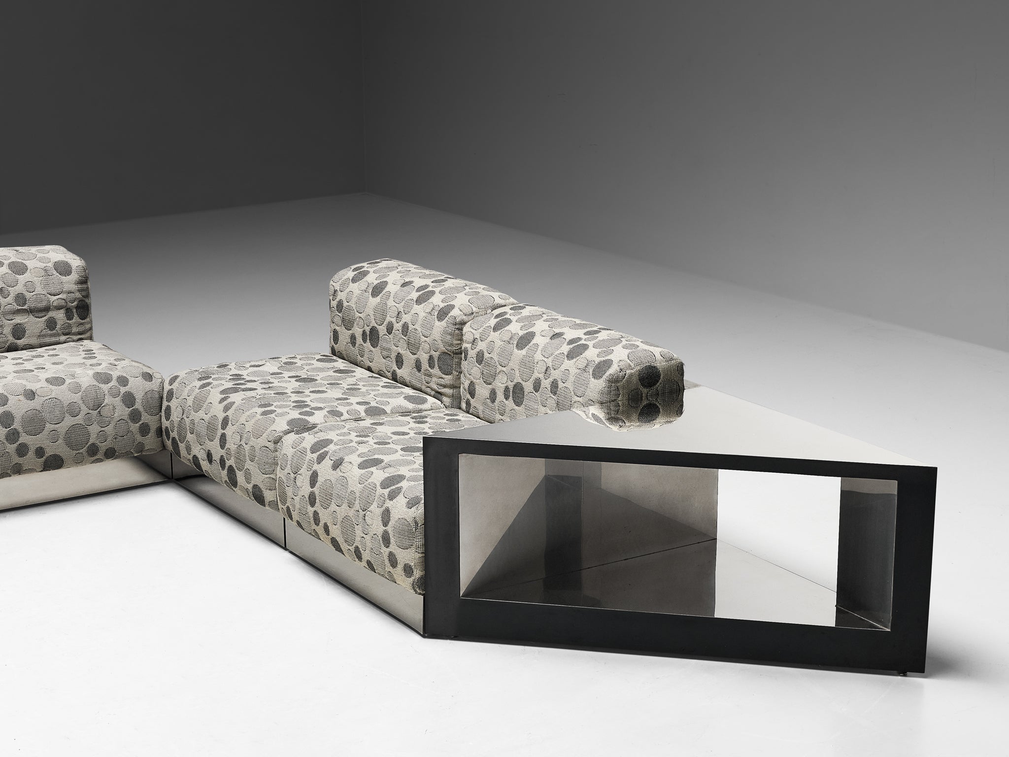 Italian Modular Sofa in Chrome and Dotted Grey Fabric