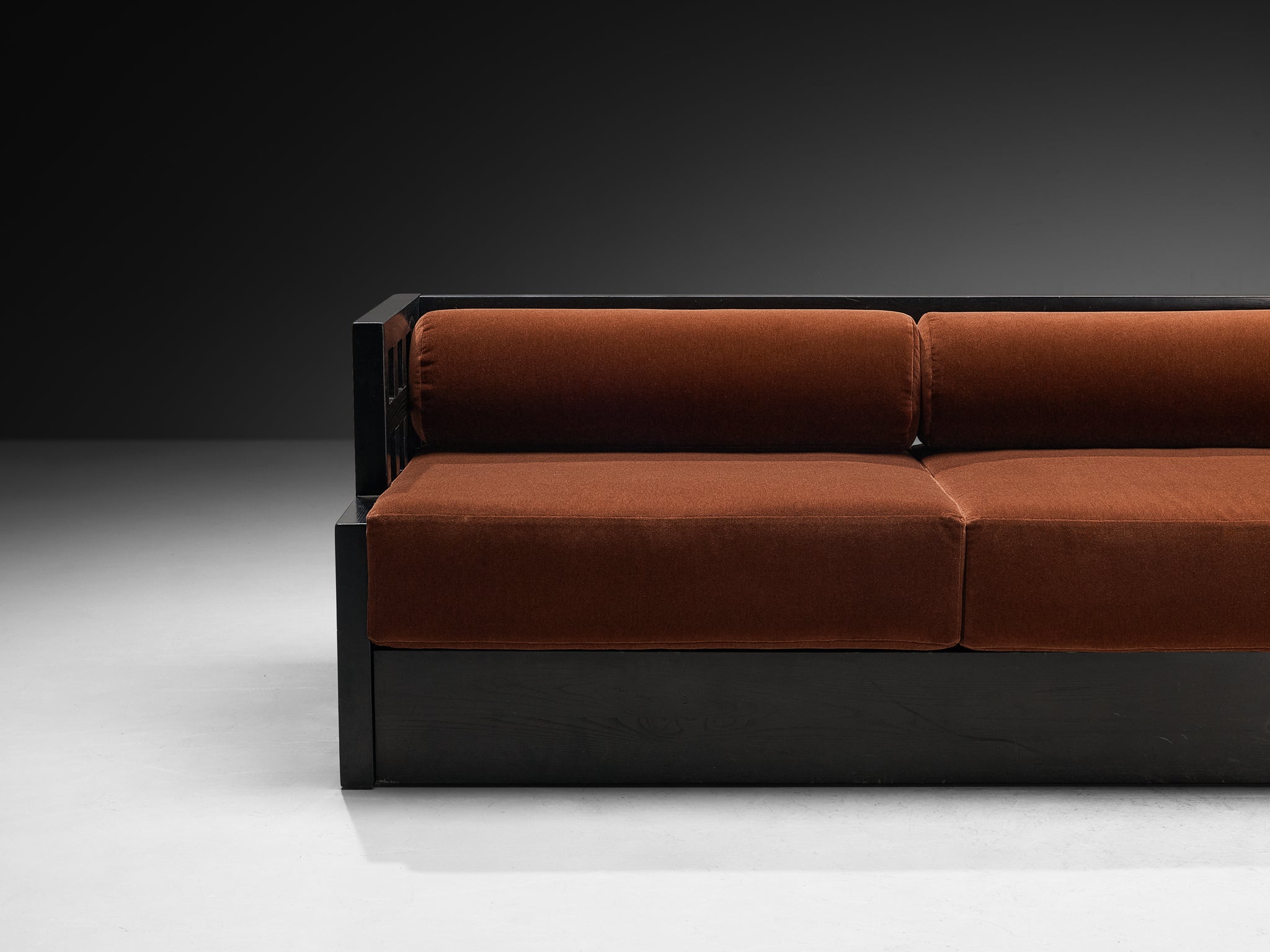 Geometric Sofa with Grid Framework in Black Lacquered Ash Seating Morentz