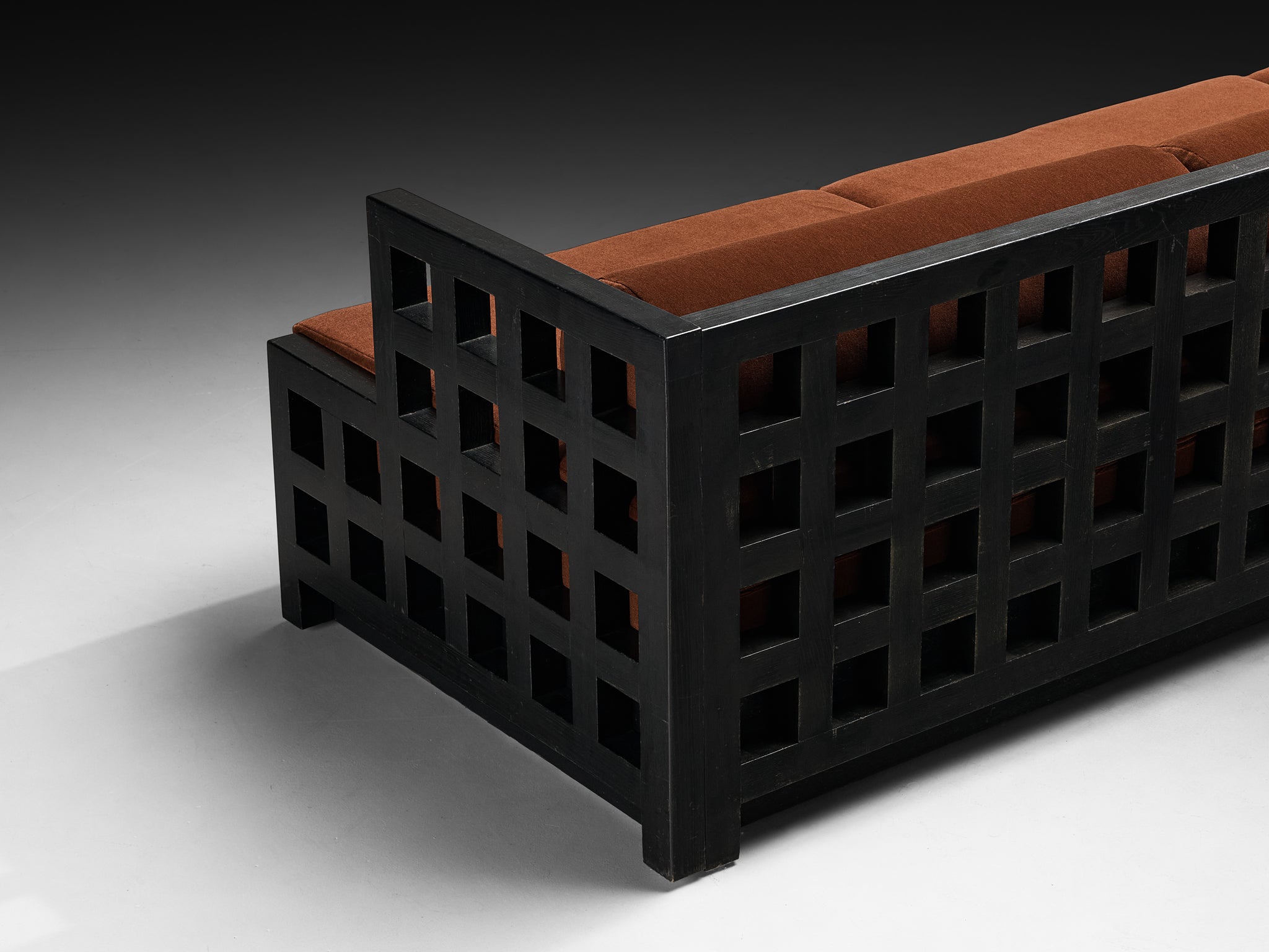 Geometric Sofa with Grid Framework in Black Lacquered Ash Seating Morentz