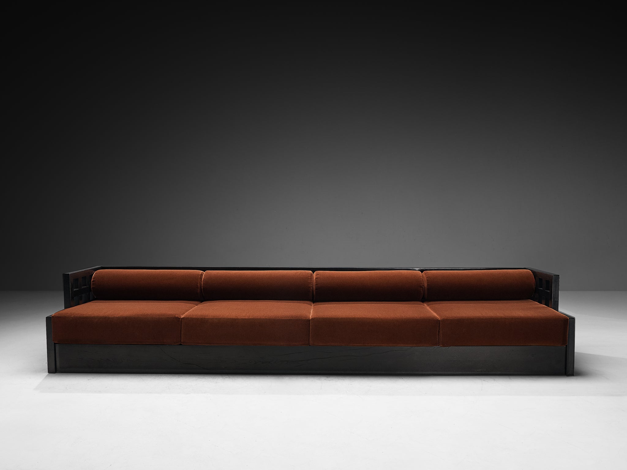 Geometric Sofa with Grid Framework in Black Lacquered Ash Seating Morentz