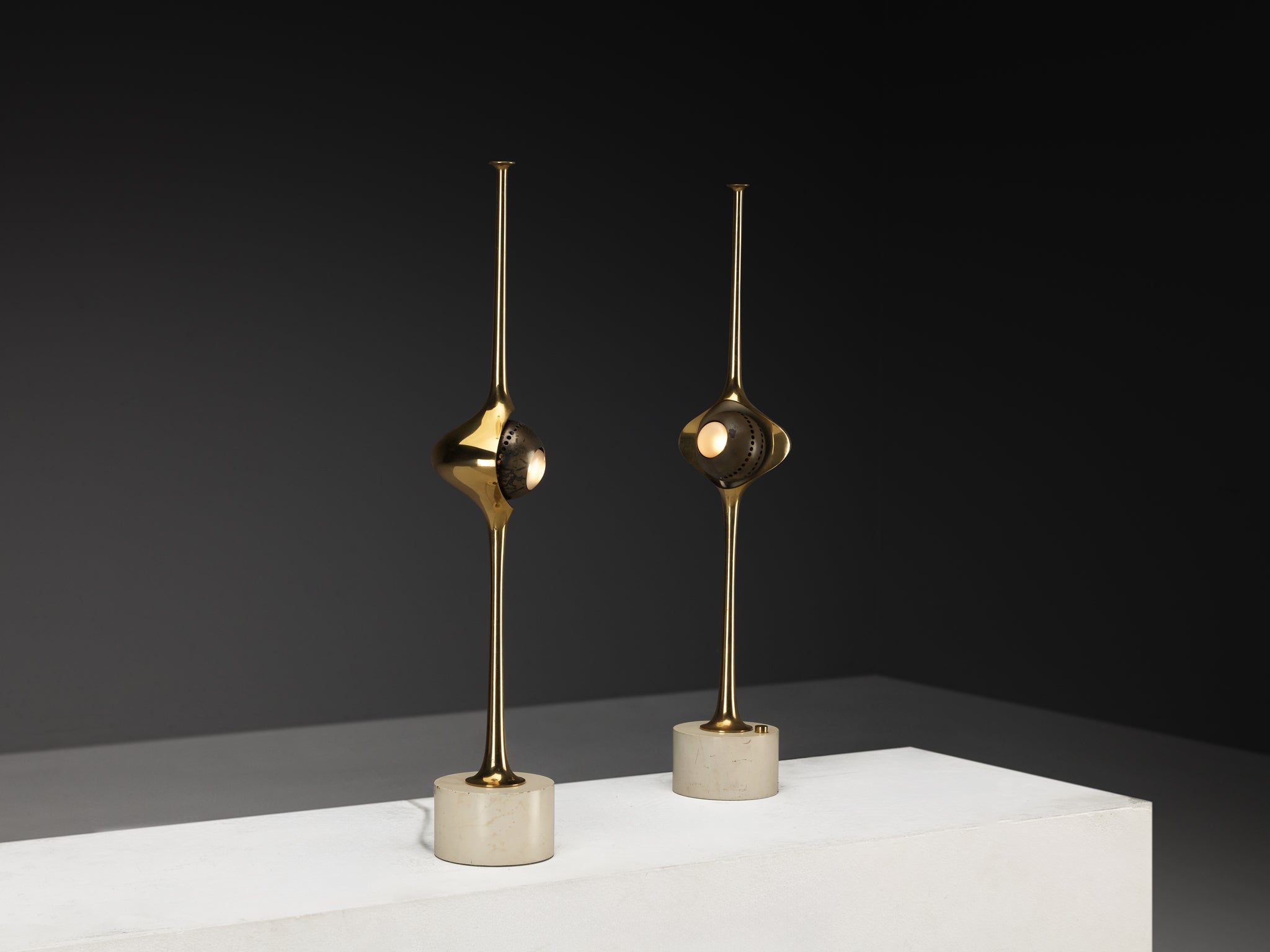 Angelo Lelii for Arredoluce ‘Cobra’ Table Lamps in Brass Lighting Morentz