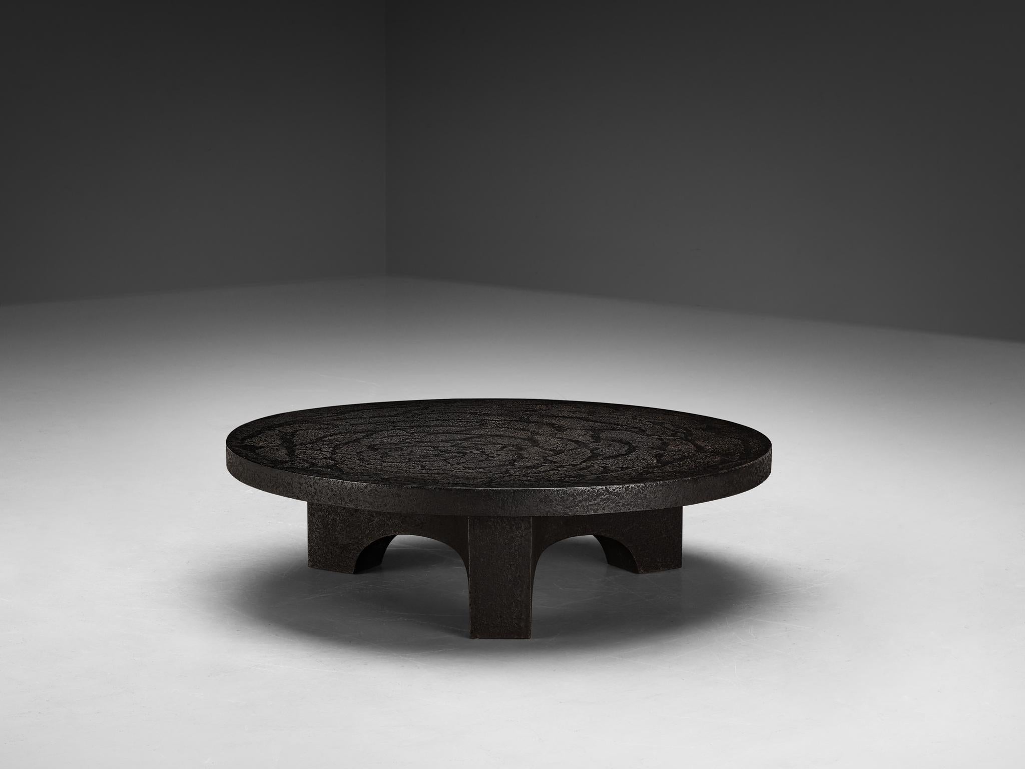 Brutalist Coffee Table in Black Stone Look Resin