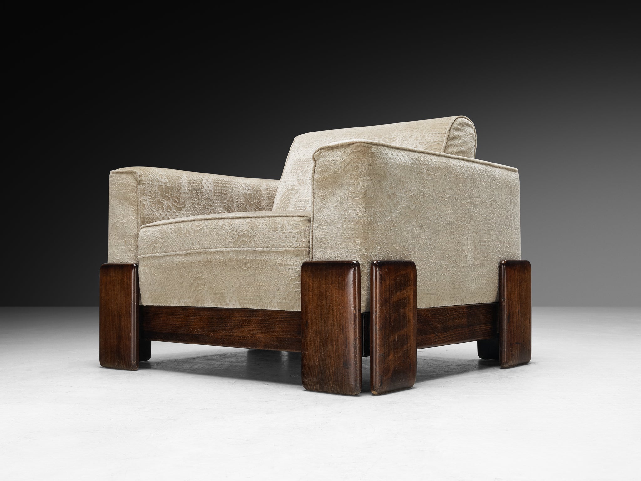 Post-Modern Italian Lounge Chair in Wood and Creme Colored Velvet Upholstery Seating Morentz