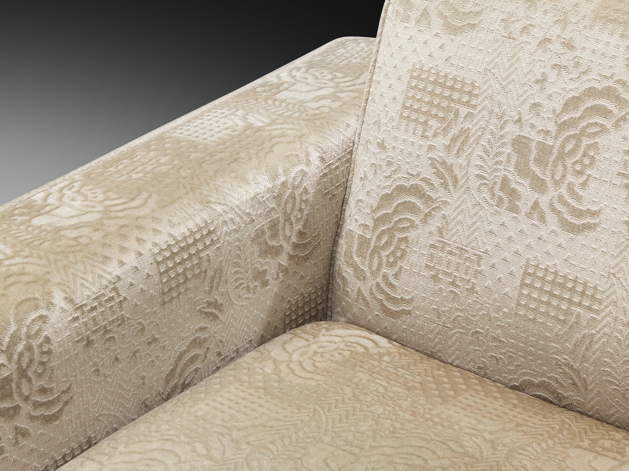 Post-Modern Italian Lounge Chair in Wood and Creme Colored Velvet Upholstery Seating Morentz