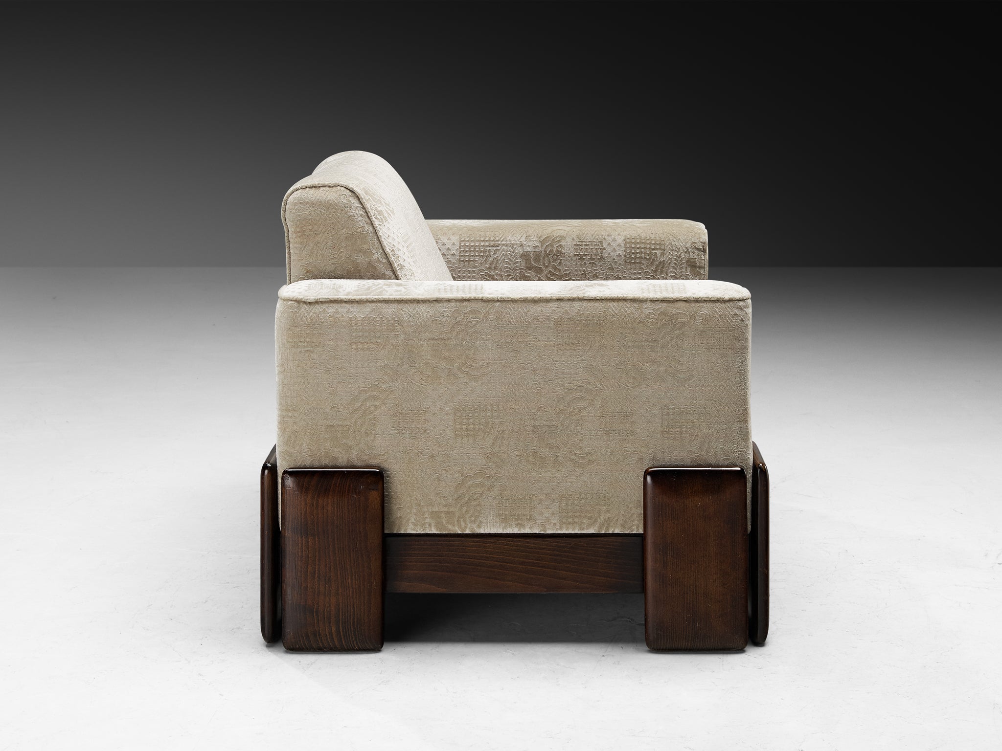 Post-Modern Italian Lounge Chair in Wood and Creme Colored Velvet Upholstery Seating Morentz